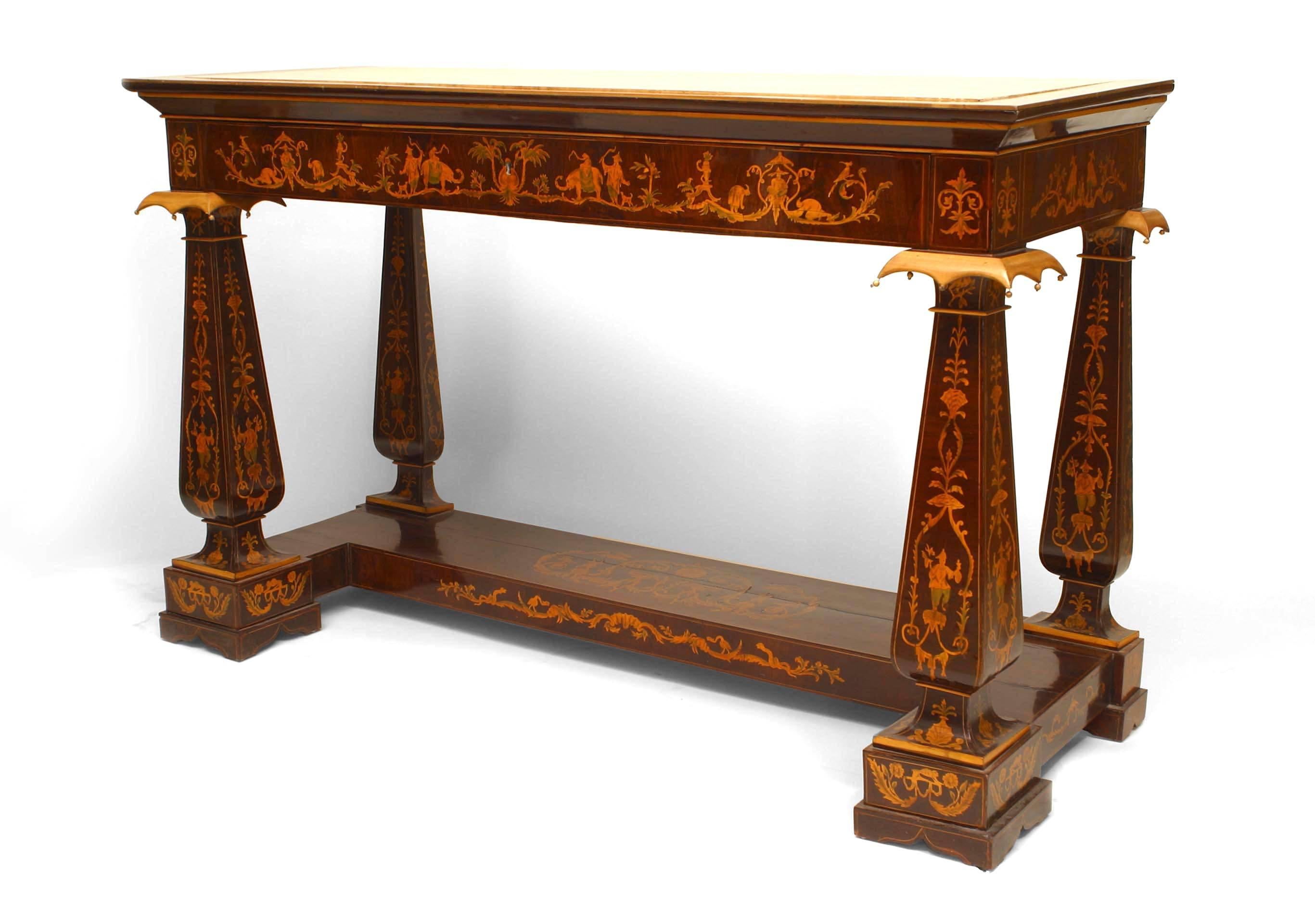 Neoclassical Pair of Italian Neo-Classic Rosewood Chinoiserie Console Tables For Sale