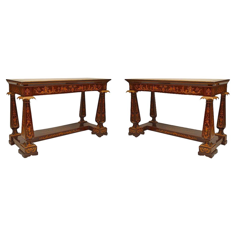 Paar italienische neoklassische Chinoiserie-Konsolentische aus Rosenholz
