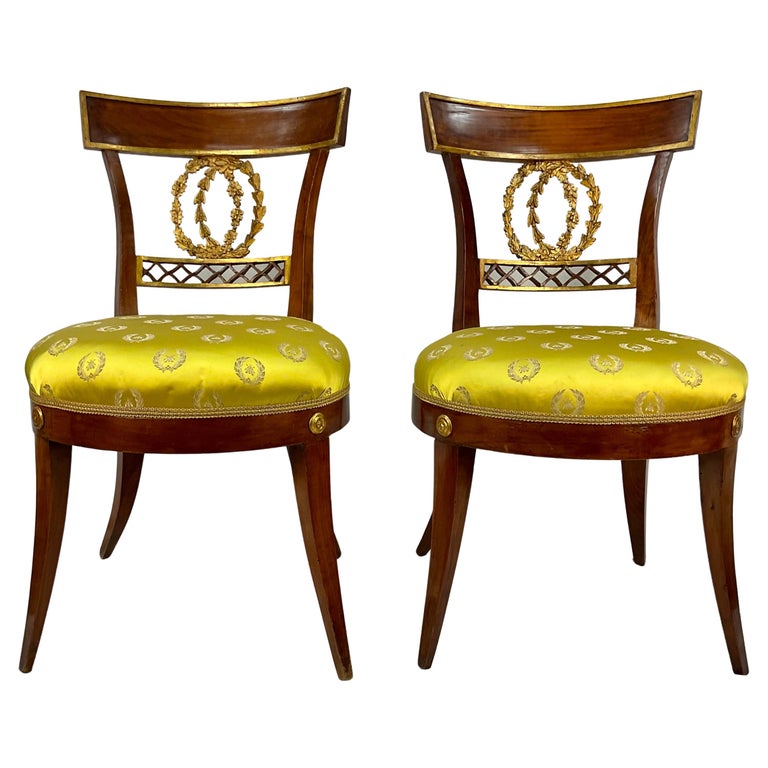 Lot De 5 Chaises Néoclassiques Anciennes - Noyer, Italie XVIIIe Siècle, Authentiques