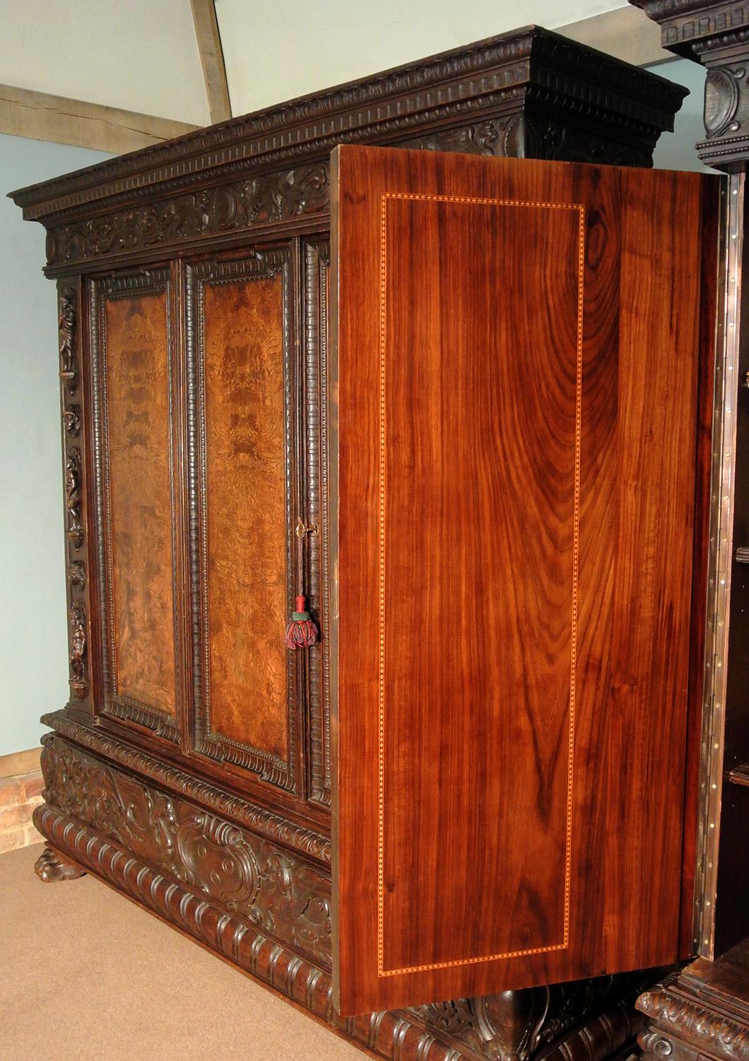 Pair of 19th Century Italian Oak and Walnut Armoires 3