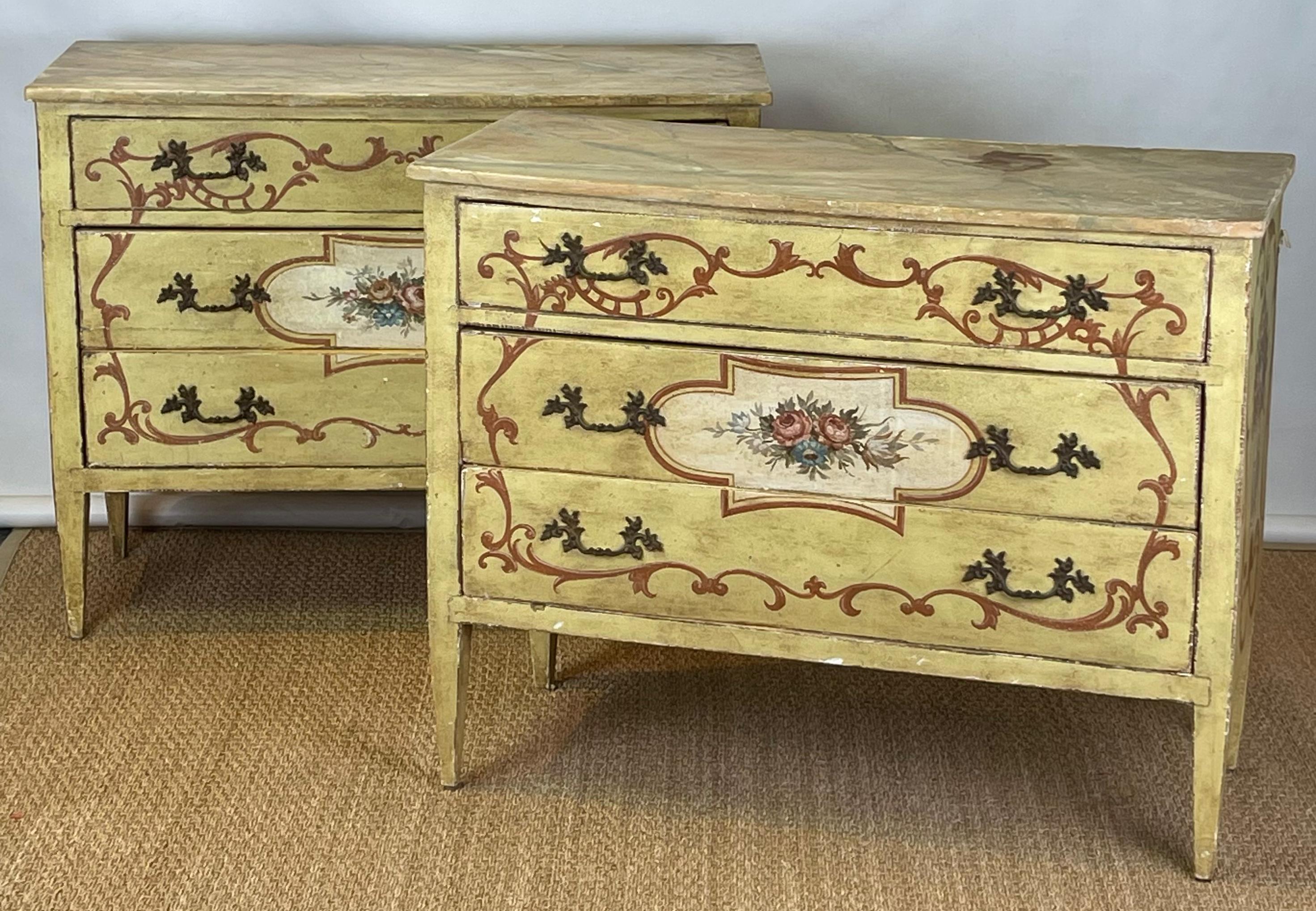 Pair of 19th Century Italian Paint Decorated Commodes or Chests In Good Condition For Sale In Kilmarnock, VA