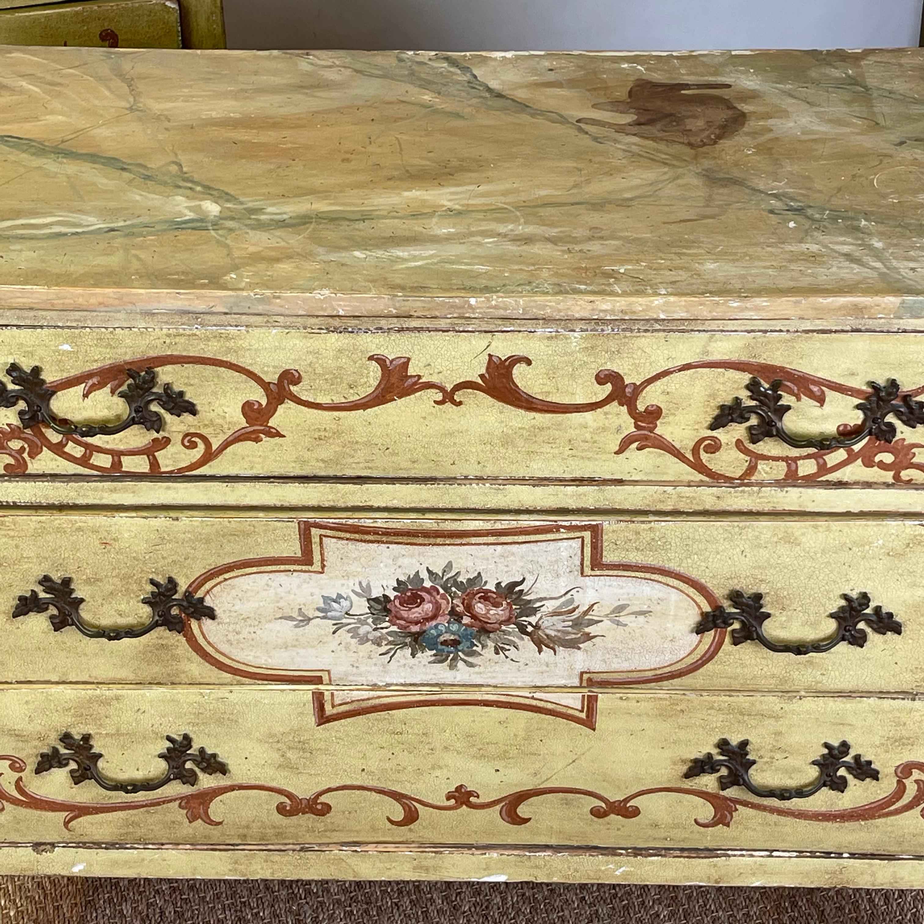 Mid-19th Century Pair of 19th Century Italian Paint Decorated Commodes or Chests For Sale