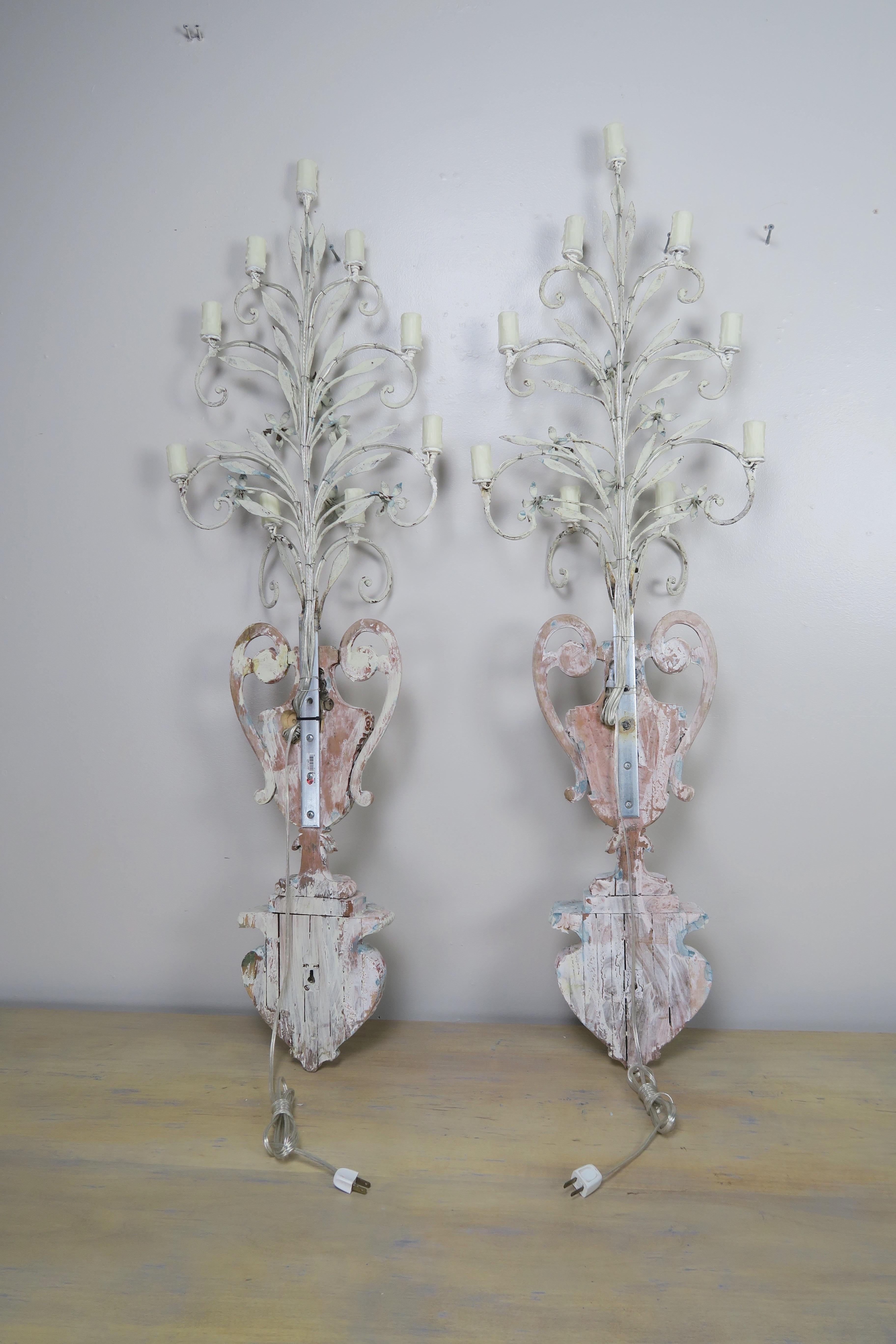 Pair of 19th Century Italian Painted 9-Light Sconces For Sale 4