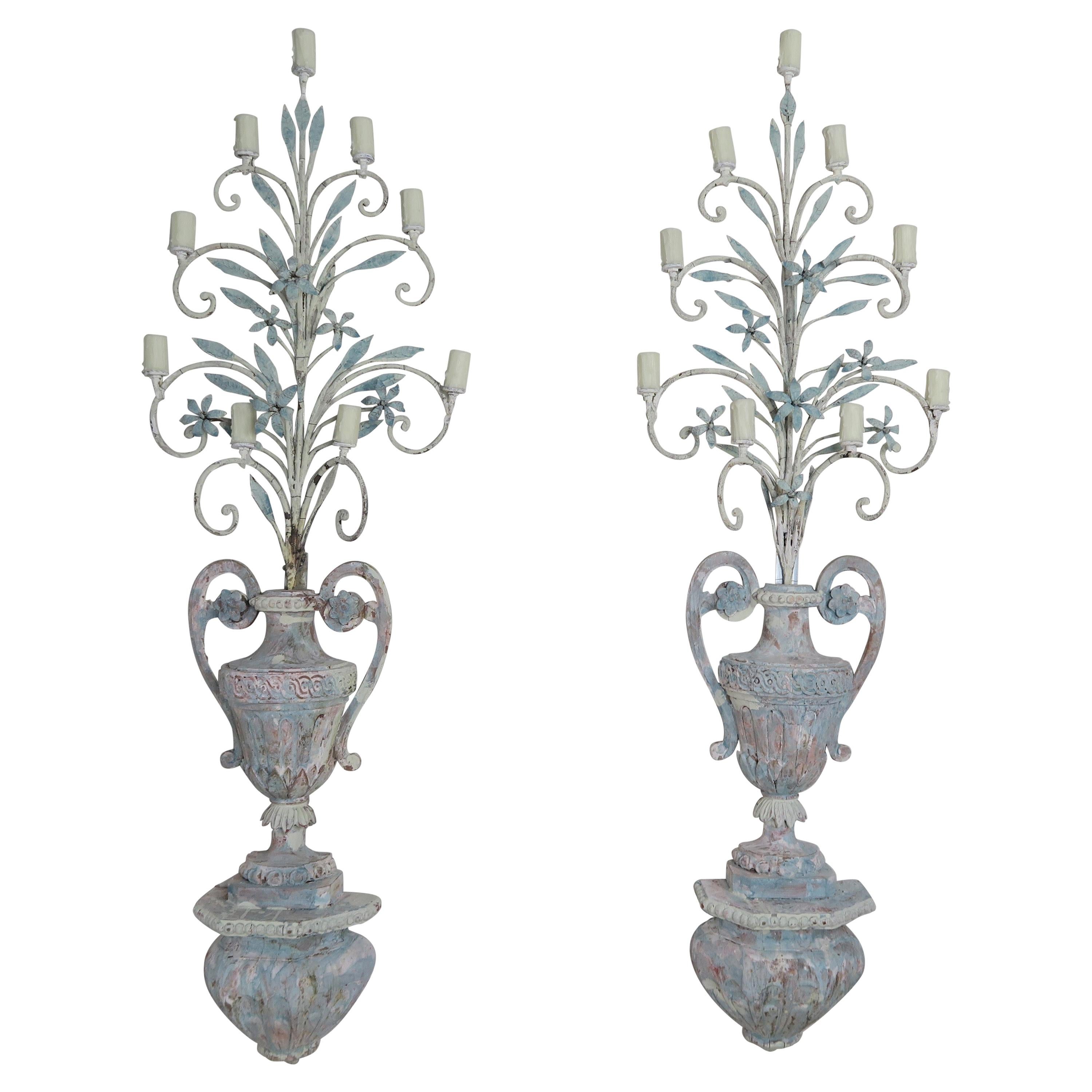 Pair of 19th Century Italian Painted 9-Light Sconces For Sale