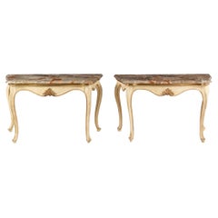 Pair of 19th Century Italian Painted and Gilt Marble-Top Console Tables