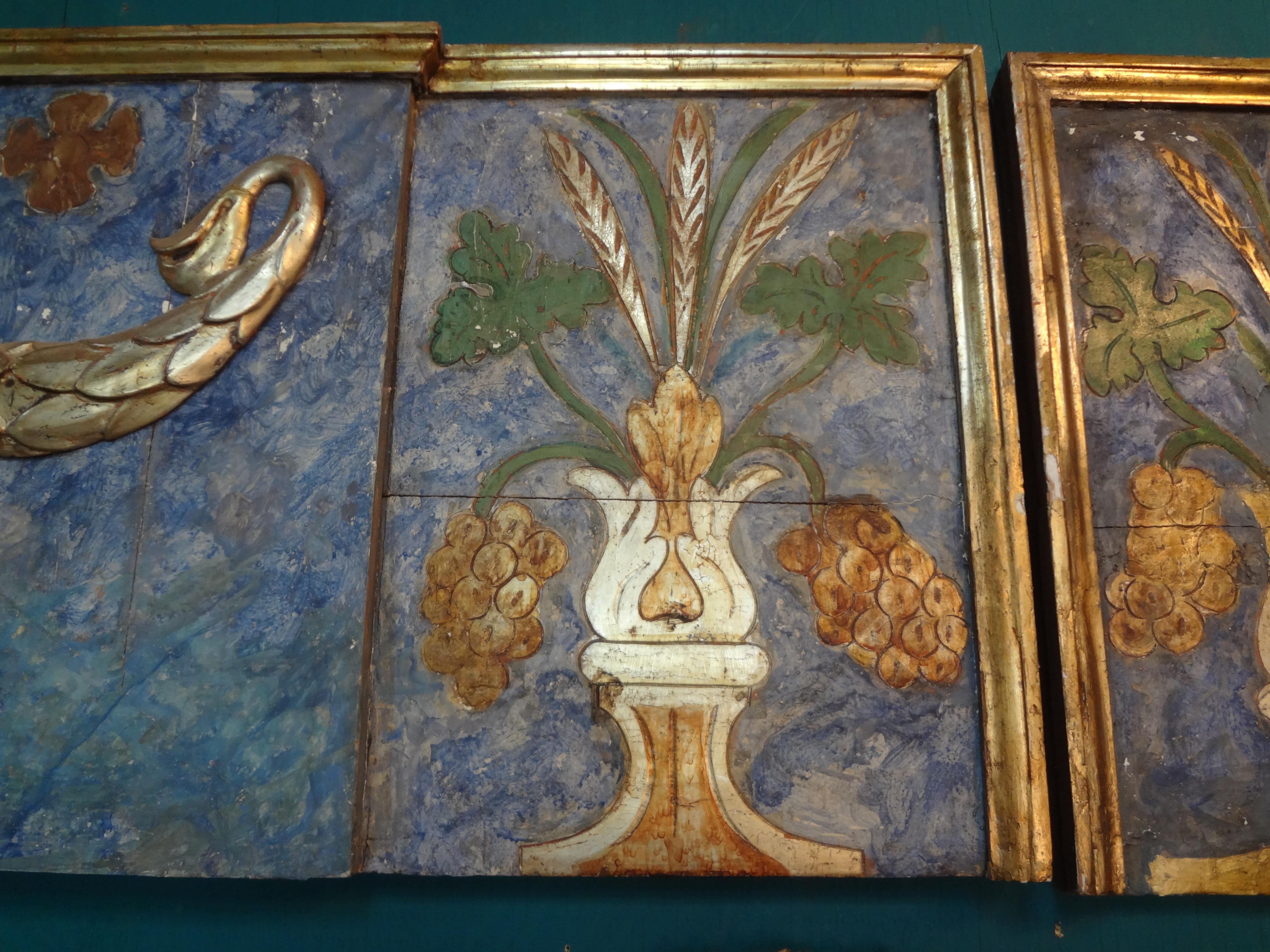 Neoclassical Pair of 19th Century Italian Painted and Parcel Gilt Architectural Panels