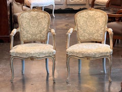 Pair of 19th Century Italian Painted and Parcel-Gilt Armchairs