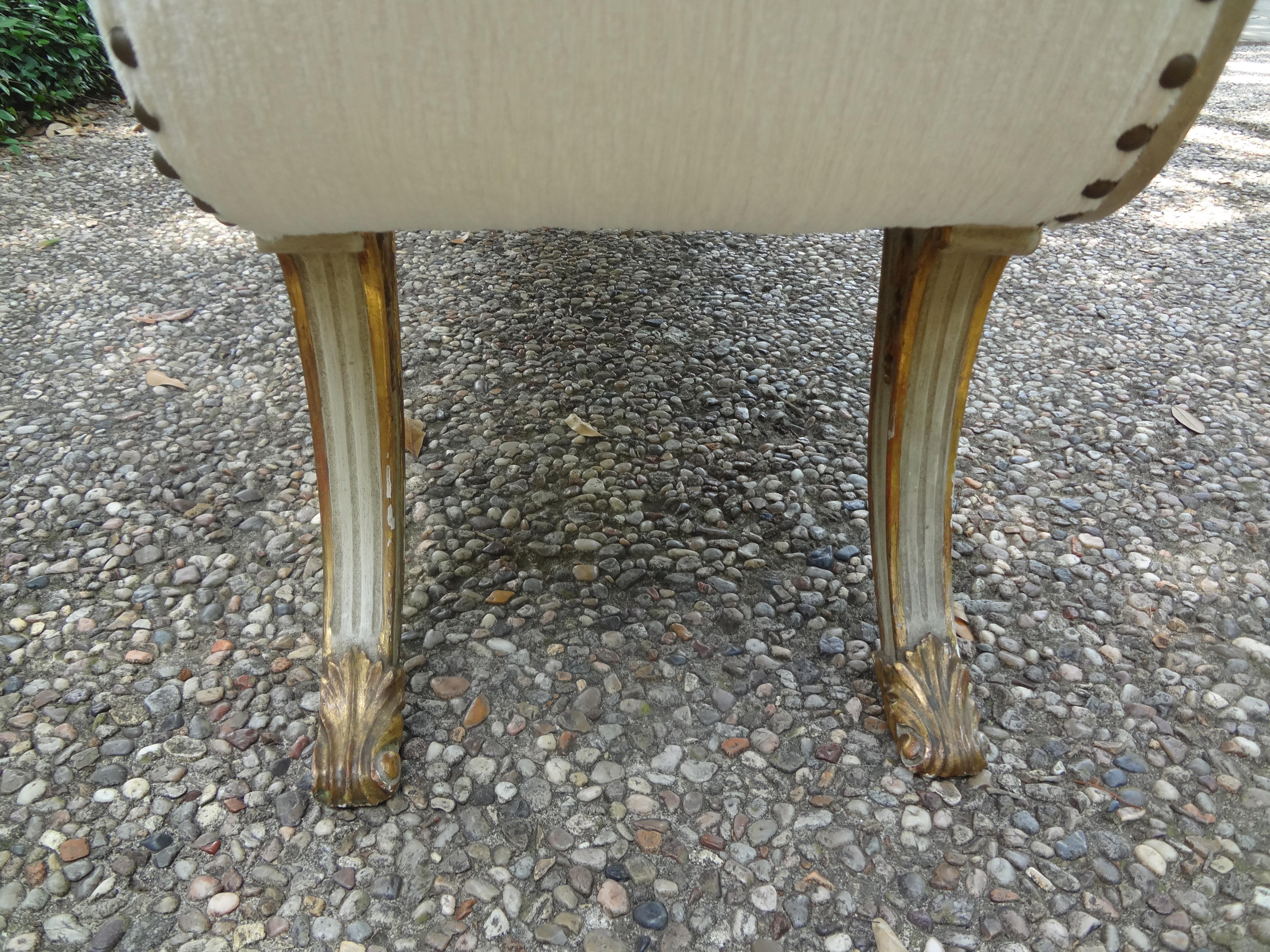 Fabric Pair of 19th Century Italian Painted and Parcel Gilt Benches