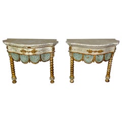 Pair of 19th century Italian Painted and Parcel Gilt Consoles Pair of 19th century Italian Painted and Parcel Gilt Consoles