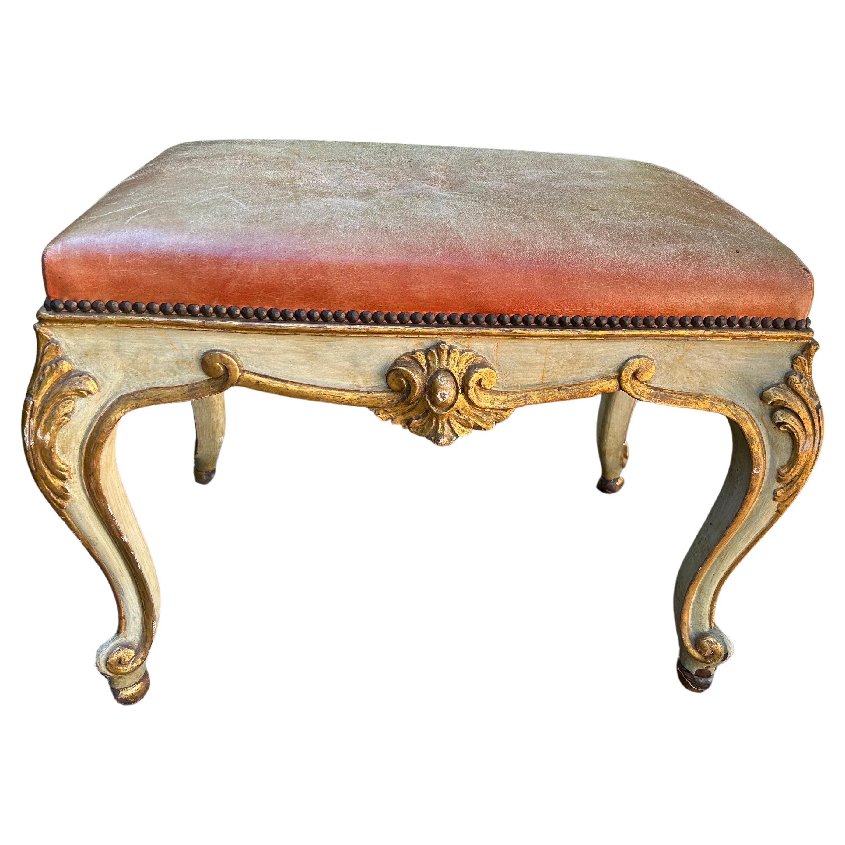 Pair Of 19th Century Italian Painted And Parcel Gilt Ottomans For Sale 5
