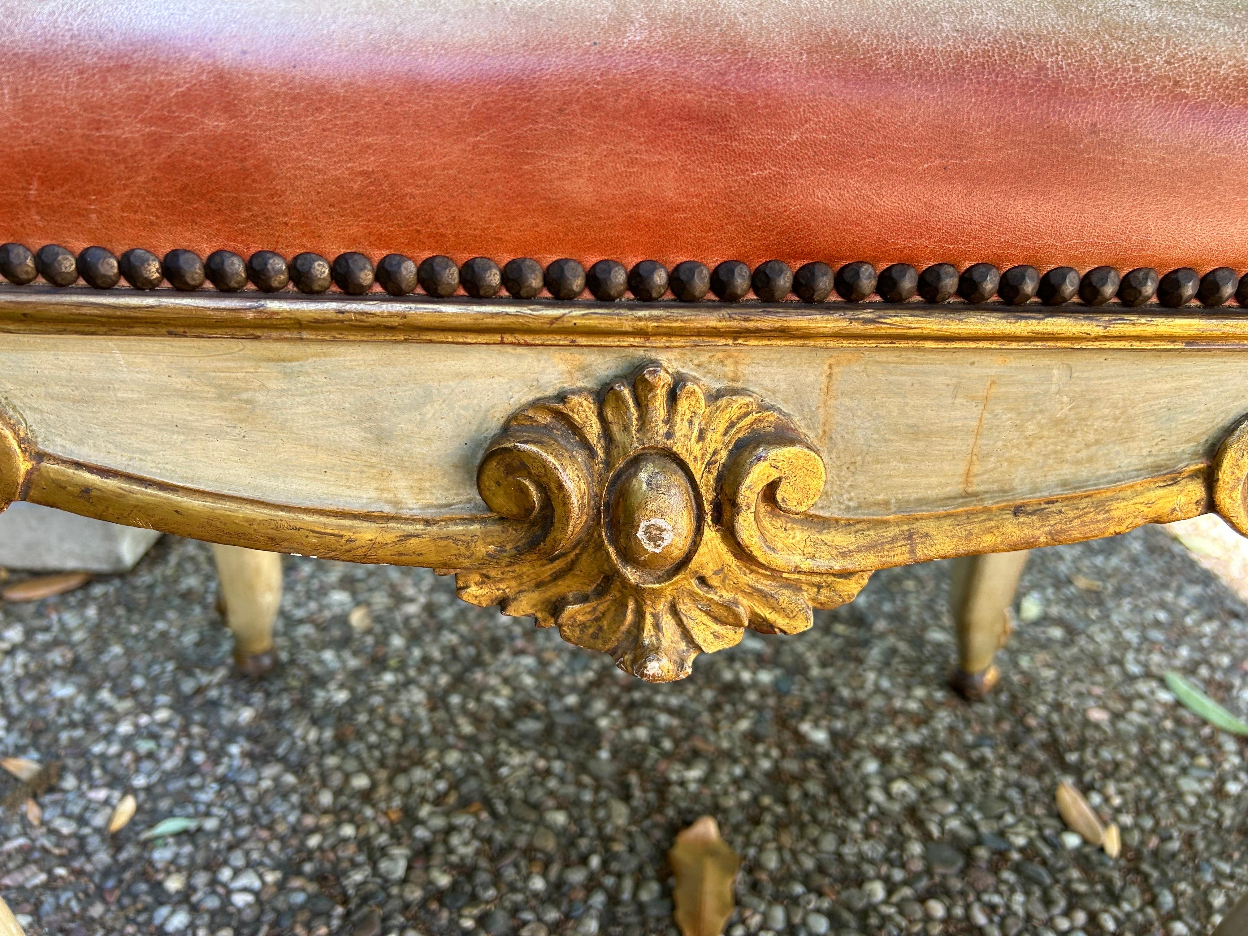 Pair Of 19th Century Italian Painted And Parcel Gilt Ottomans In Good Condition For Sale In Houston, TX
