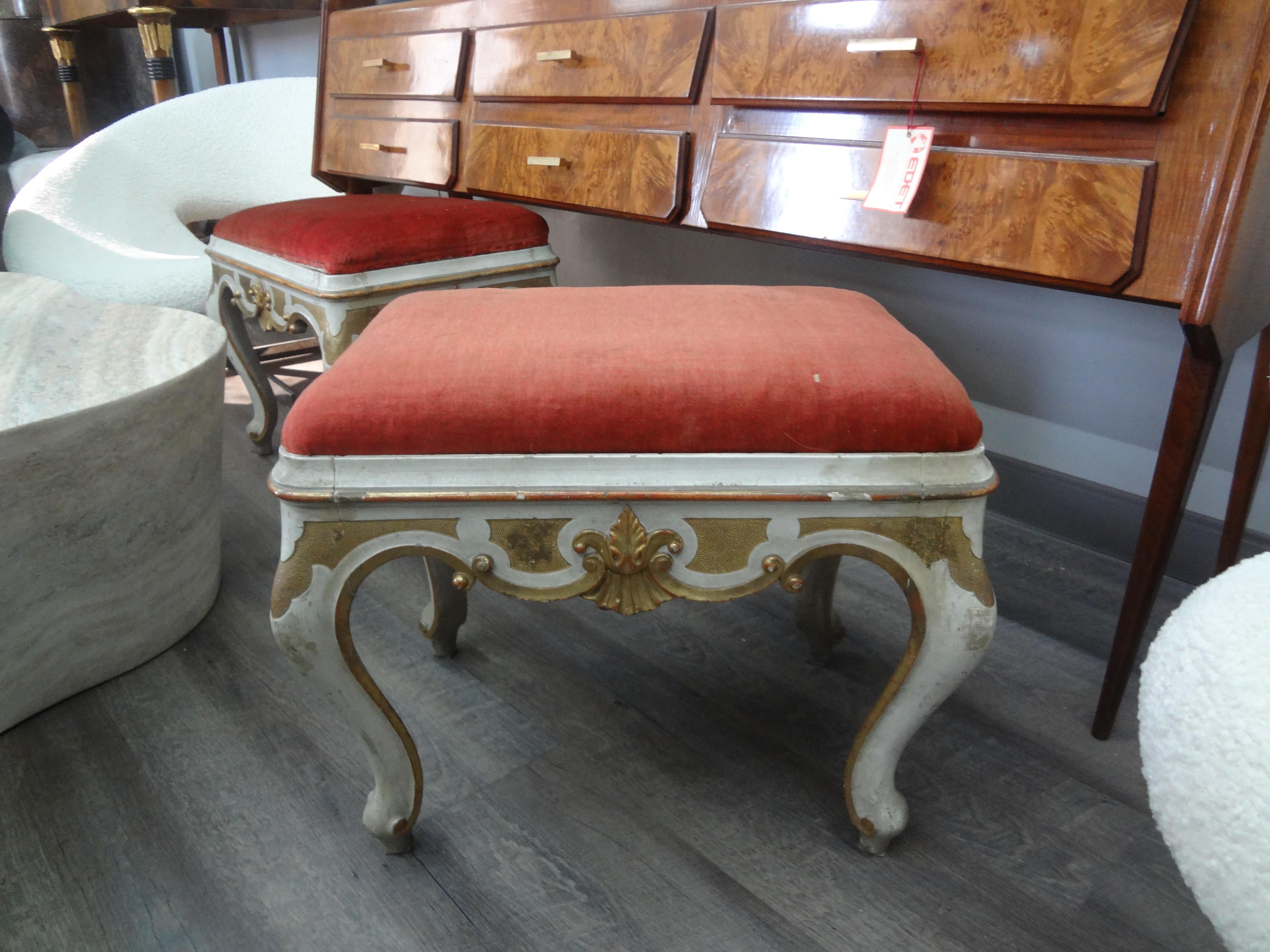 Pair of 19th Century Italian Painted and Gilt Ottomans For Sale 1