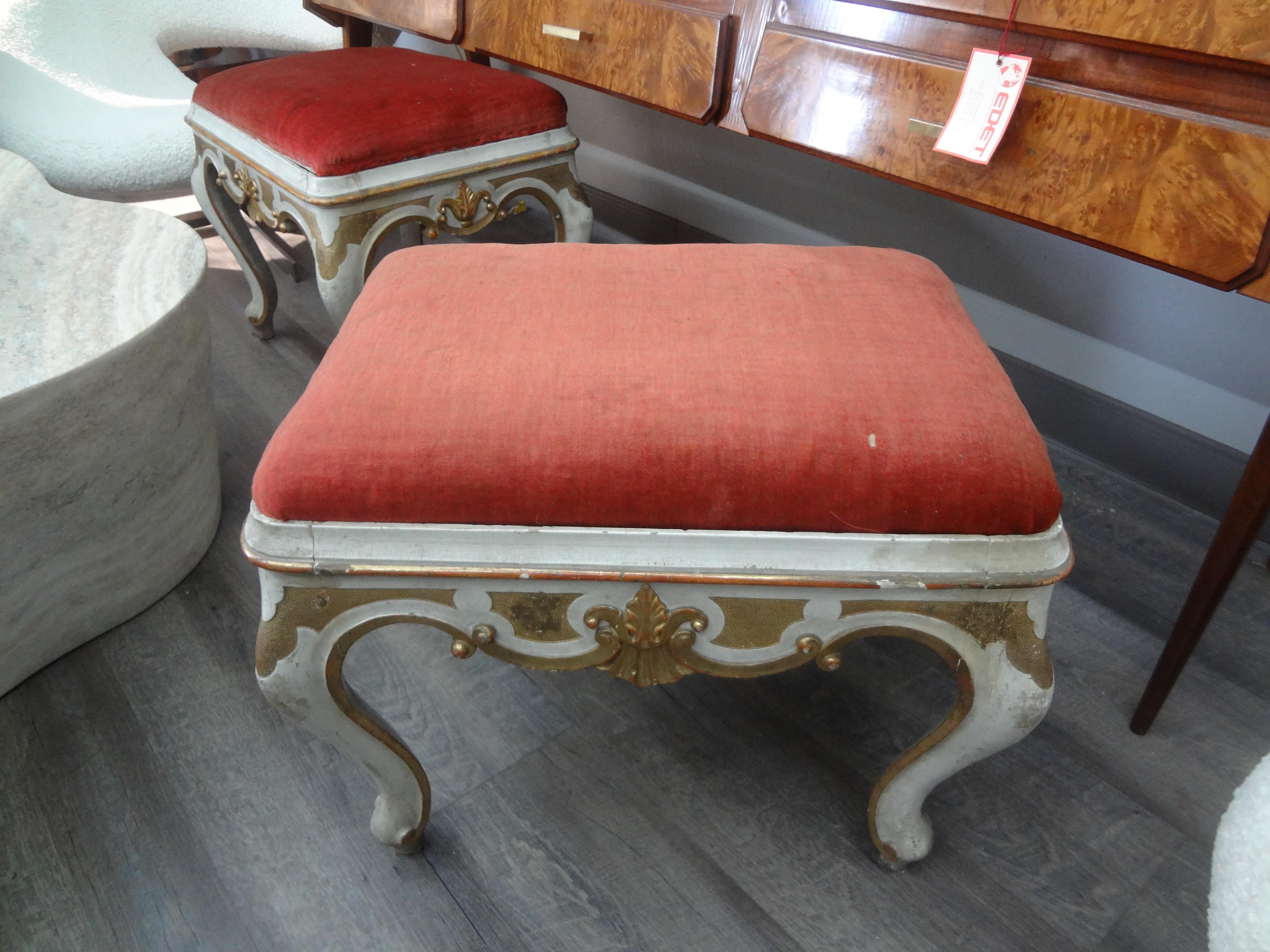 Pair of 19th Century Italian Painted and Gilt Ottomans For Sale 2