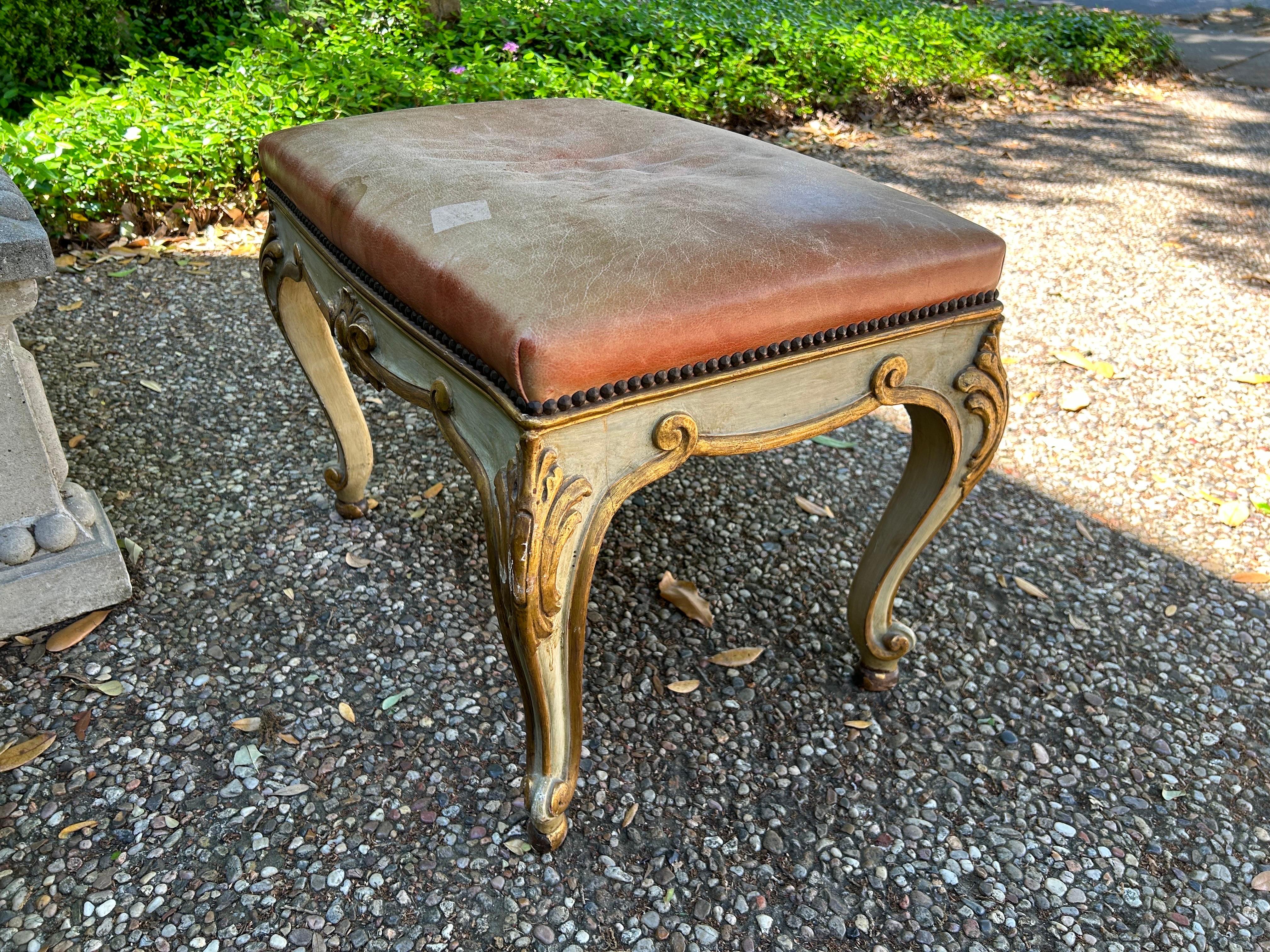 Pair Of 19th Century Italian Painted And Parcel Gilt Ottomans For Sale 4