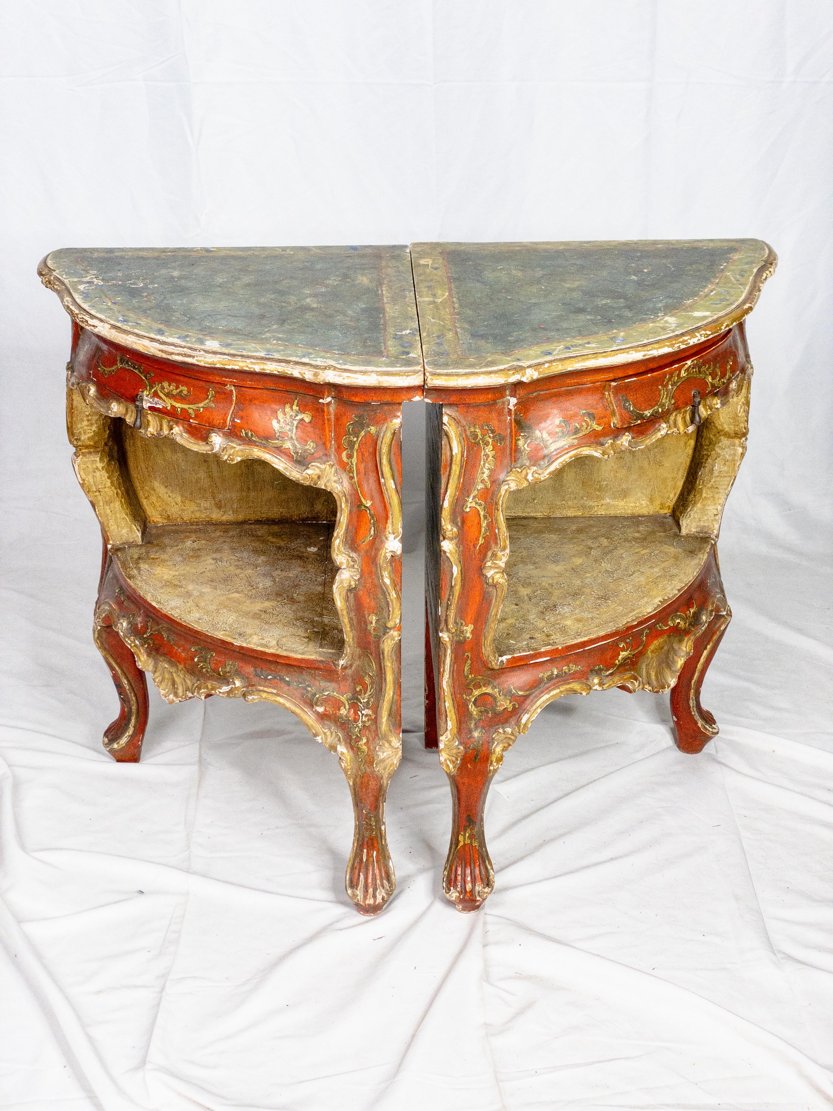 Carved Pair of 19th Century Italian Painted Chests For Sale