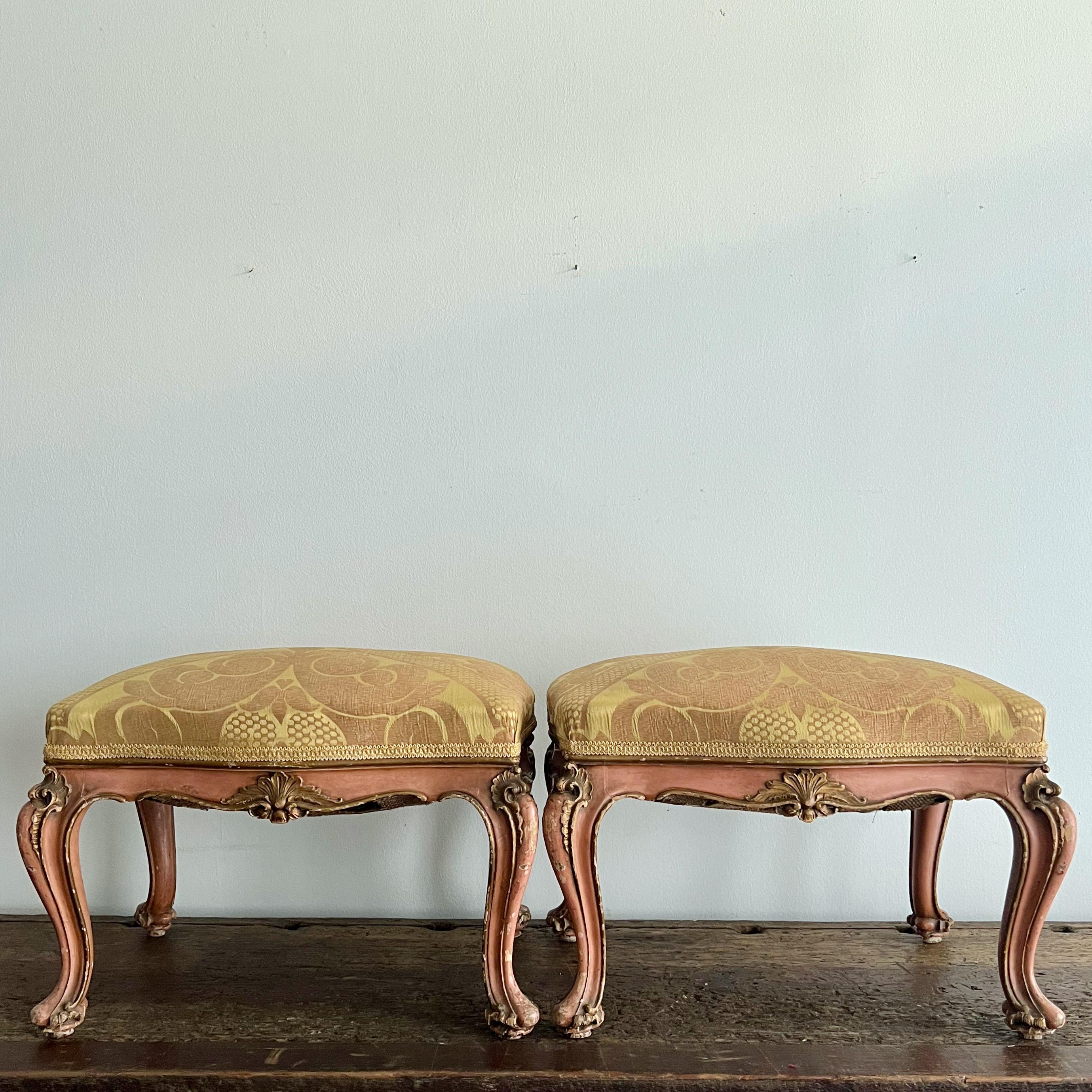 Hand-Carved Pair of 19th century Italian Painted Footstools  For Sale