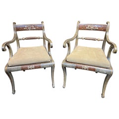 Pair of 19th Century Italian Painted Regency Style Armchairs