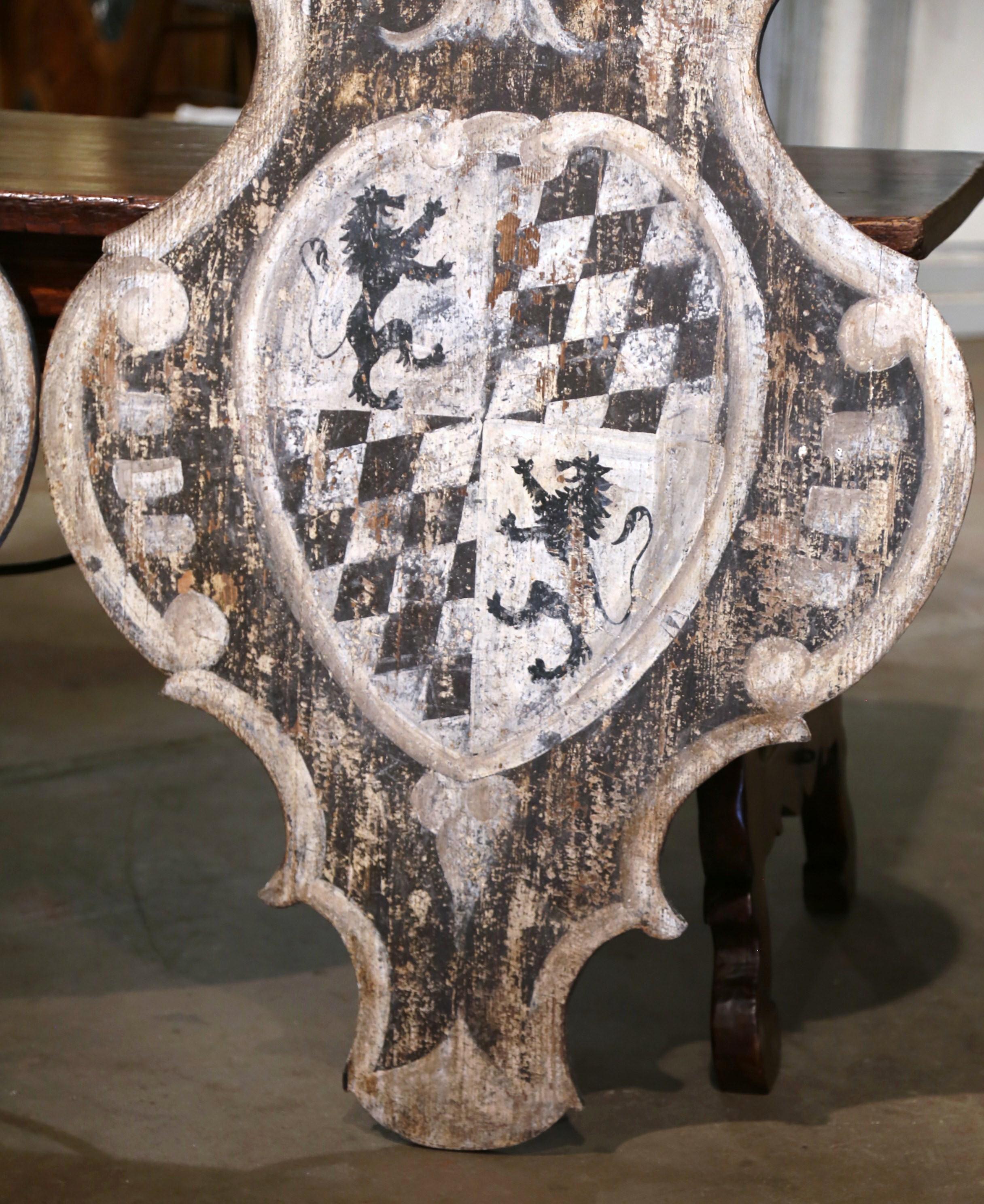 Pair of 19th Century Italian Painted Wall Hanging Shields with Family Crests For Sale 1