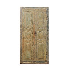 Pair of 19th Century Italian Painted Wood Doors in Sea Green-Blue Color