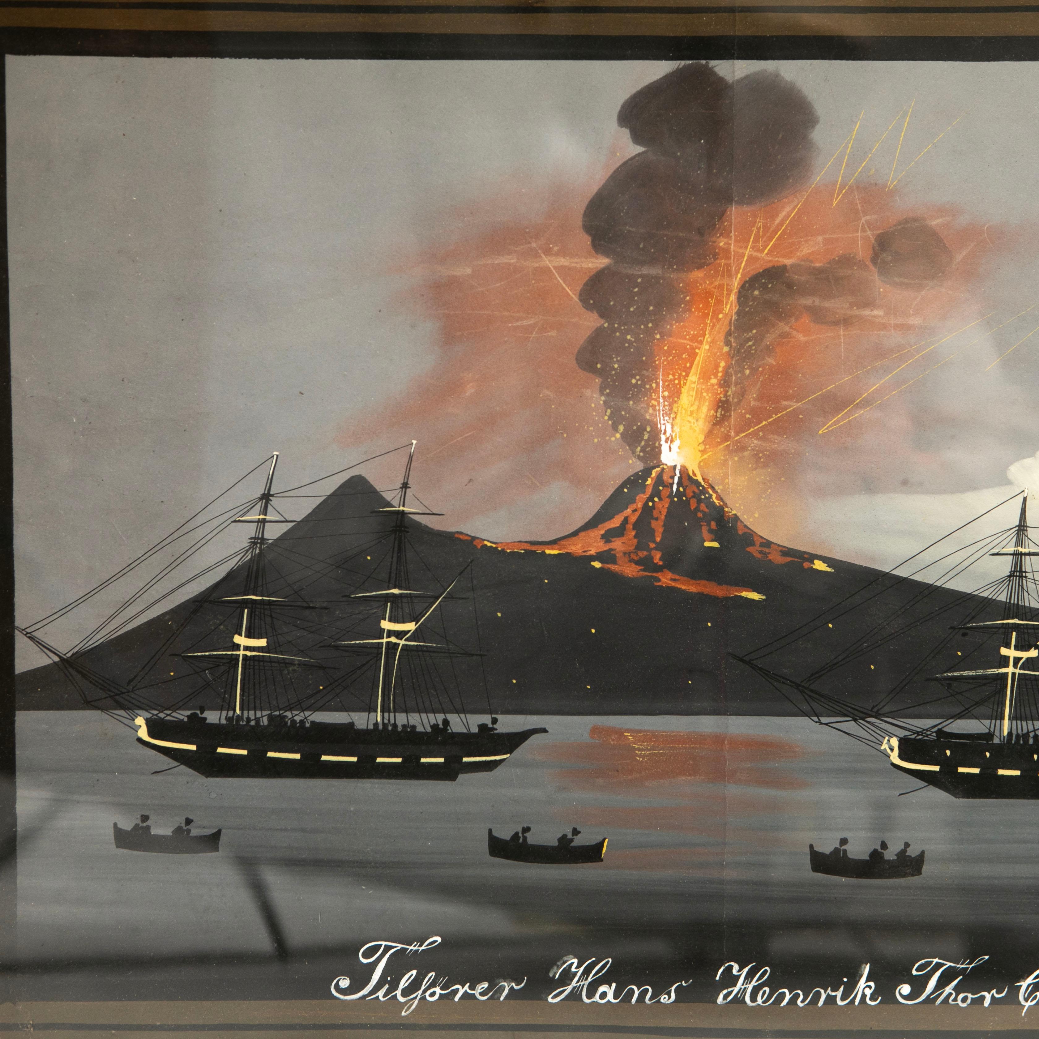 Pair of 19th Century Italian Paintings of Vesuvius Erupting in Naples For Sale 1