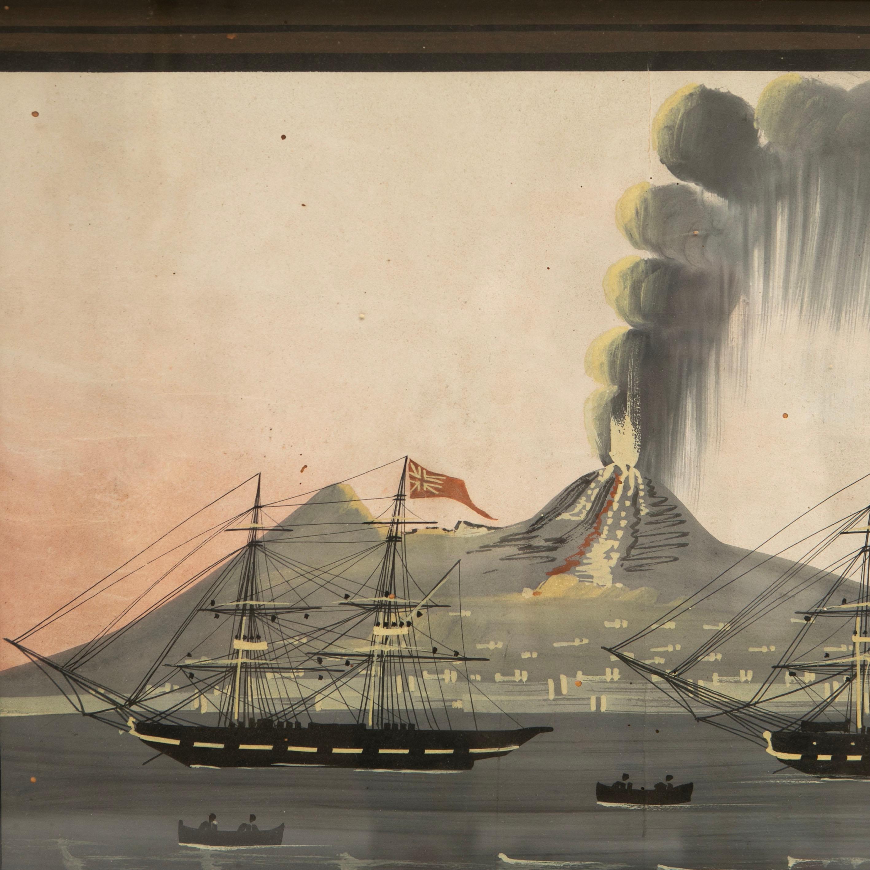 Pair of 19th Century Italian Paintings of Vesuvius Erupting in Naples For Sale 2