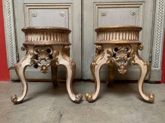 Coppia di portavasi da giardino italiani dorati e dipinti del XIX secolo