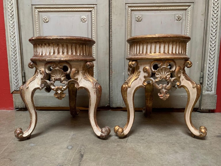 Pair of 19th Century Italian Parcel Gilt and Painted Jardiniere Stands ...