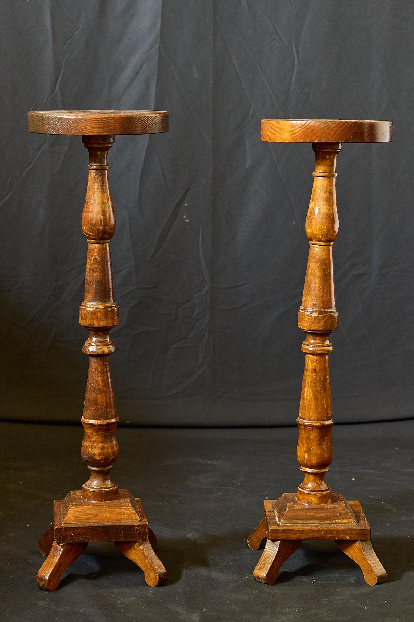Turned Pair of 19th Century Italian Pine Plant Stands For Sale