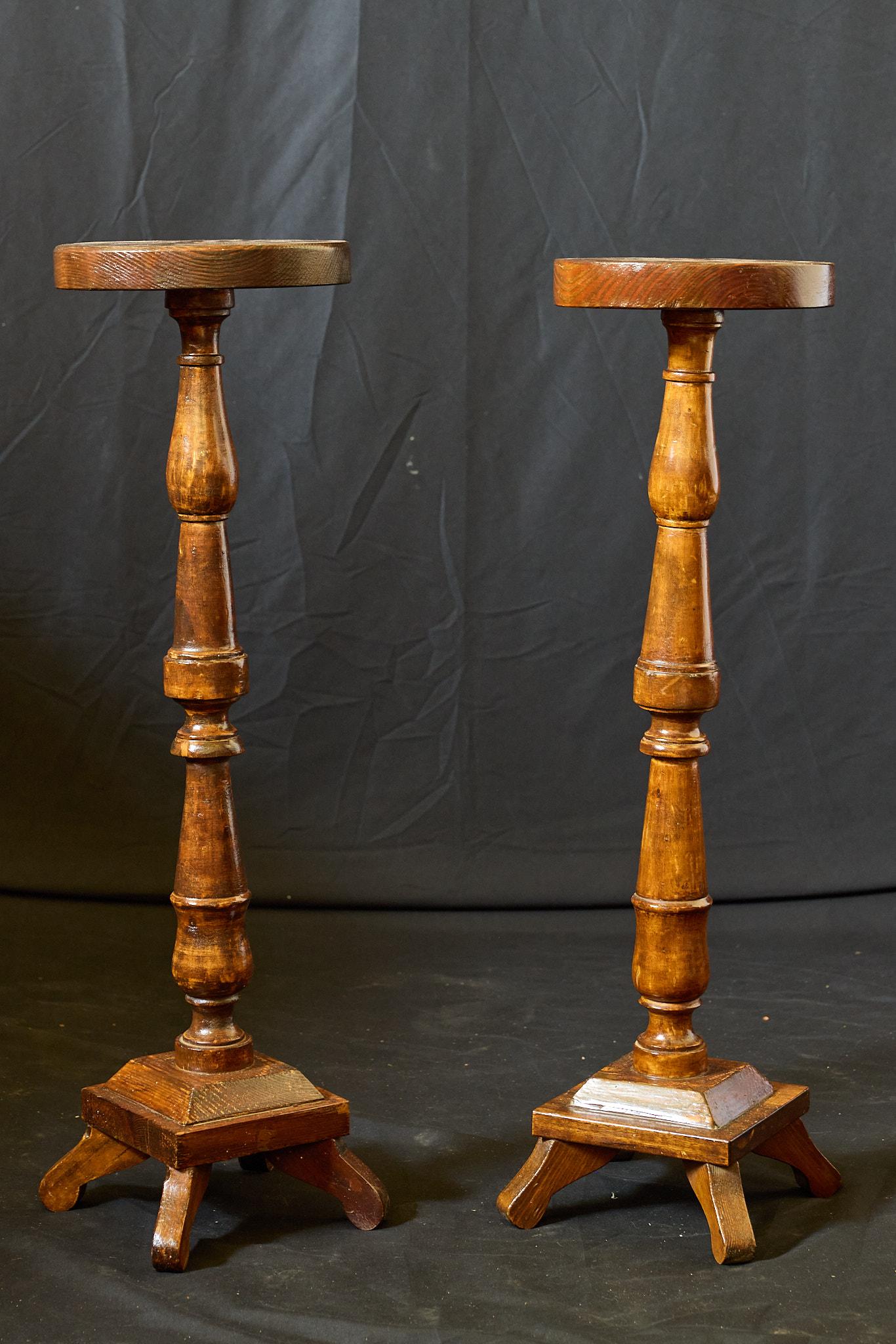 Wood Pair of 19th Century Italian Pine Plant Stands For Sale