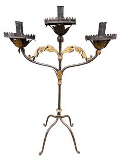 Pair of 19th Century Italian Poly-Chromed Iron Standing Candle Holders