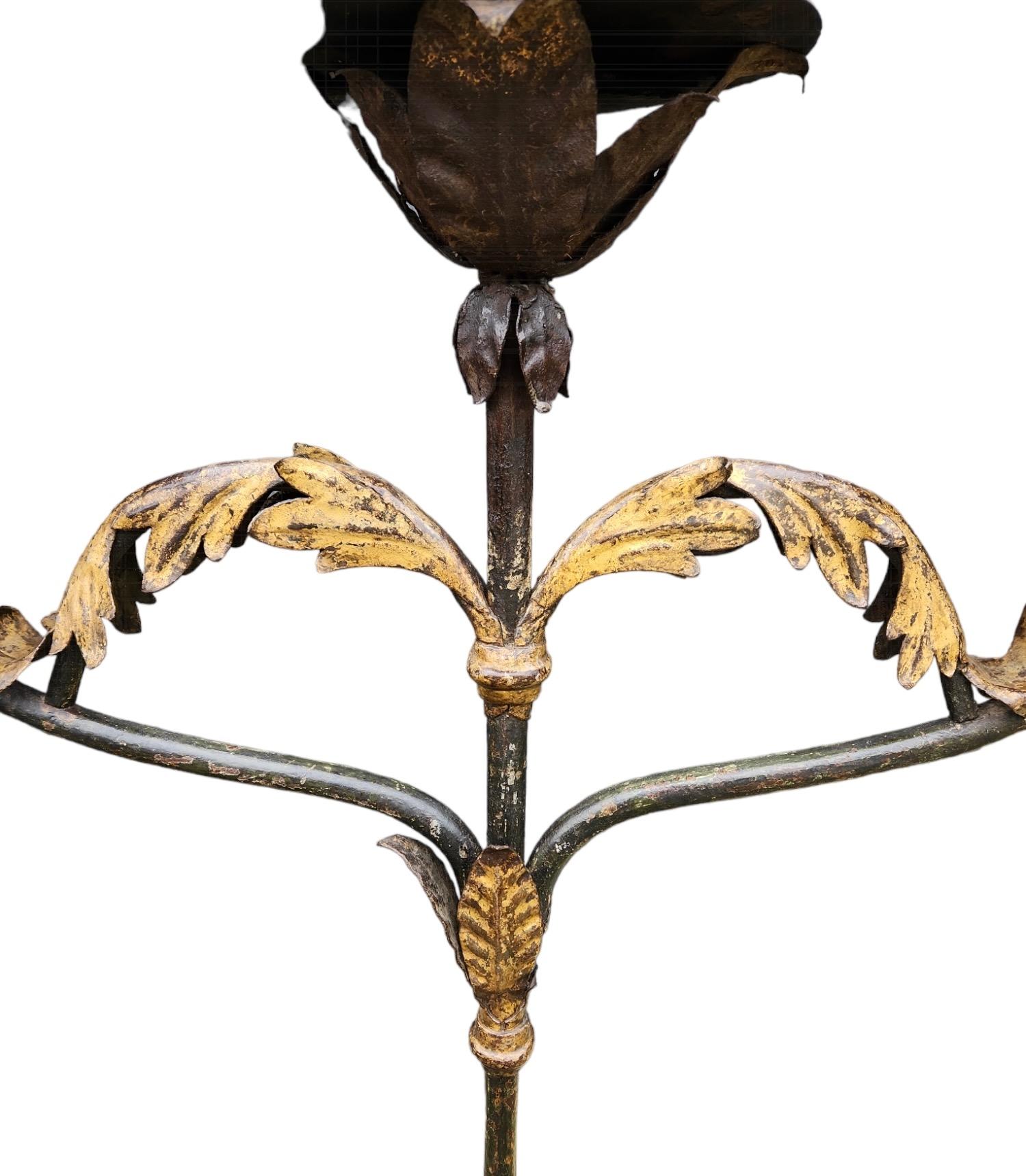 Hand-Carved Pair of 19th Century Italian Poly-Chromed Iron Standing Candle Holders For Sale