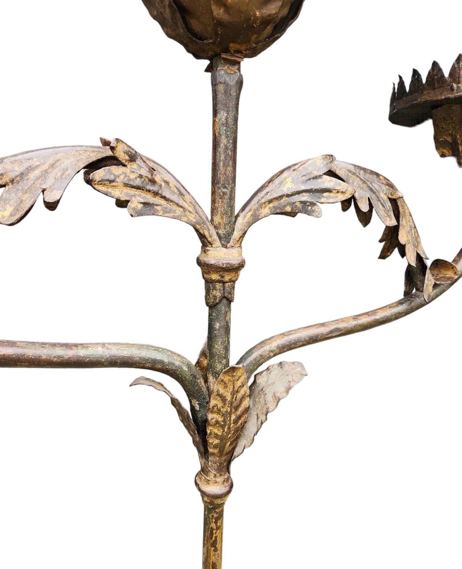 Pair of 19th Century Italian Poly-Chromed Iron Standing Candle Holders For Sale 4