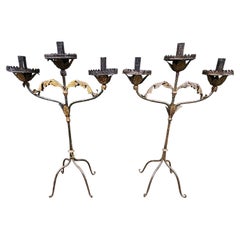 Pair of 19th Century Italian Poly-Chromed Iron Standing Candle Holders