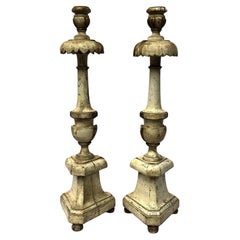 Pair of 19th-Century Italian Polychrome and Parcel-Gilt Altar Prickets