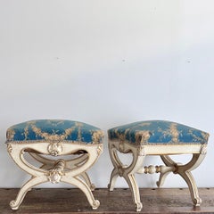 Pair of 19th century Italian Polychrome and Parcel-Gilt Curule Stools