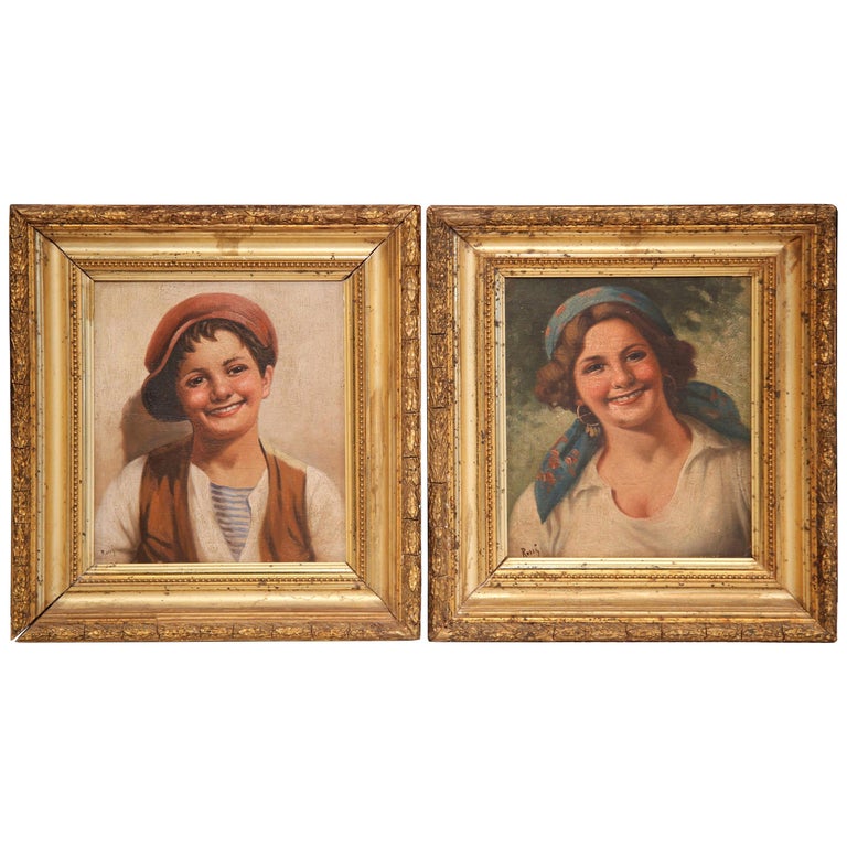 Pair of 19th Century Italian Portraits Paintings in Gilt Frames Signed ...