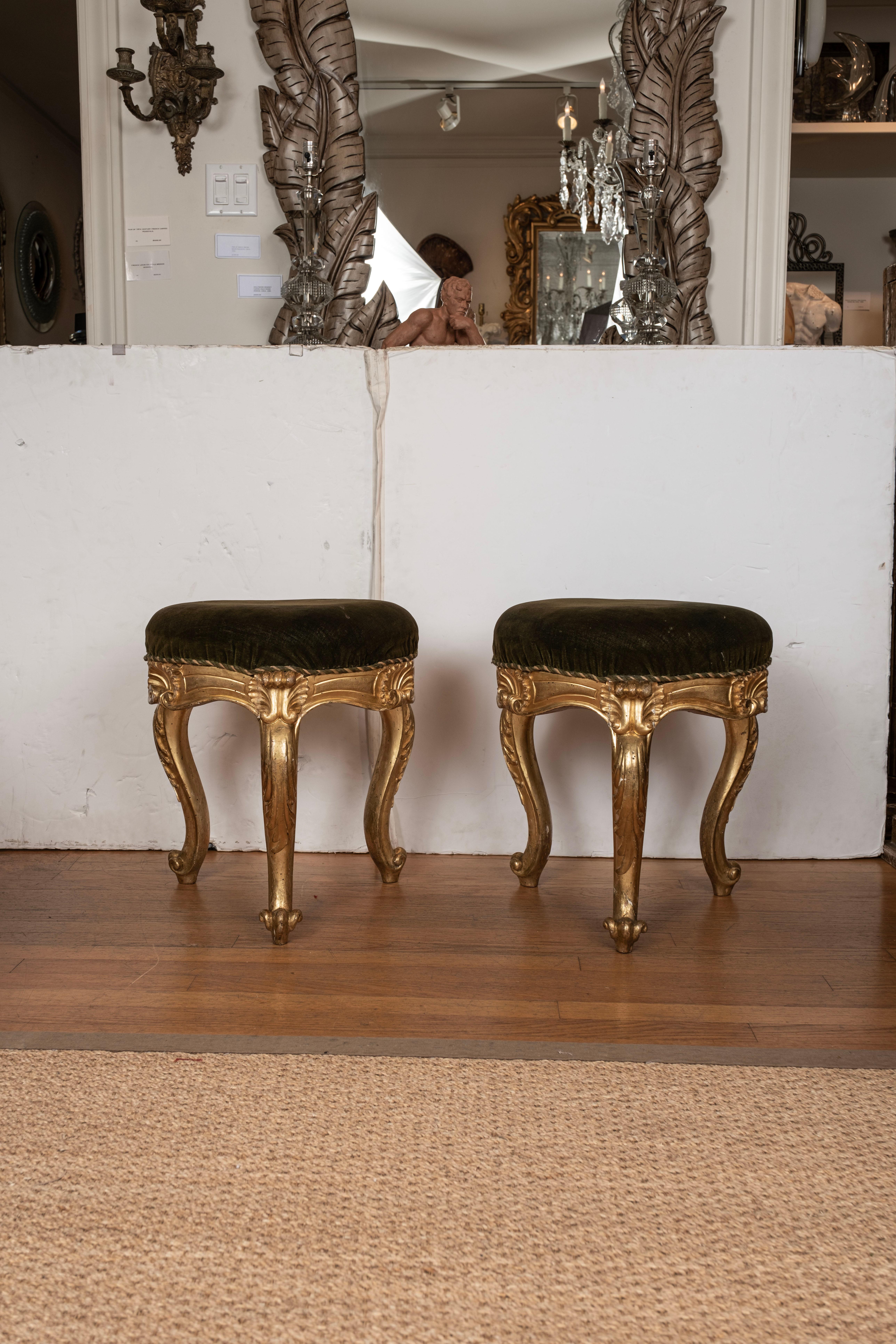Regency Pair of 19th Century Italian Regence Style Giltwood Benches For Sale