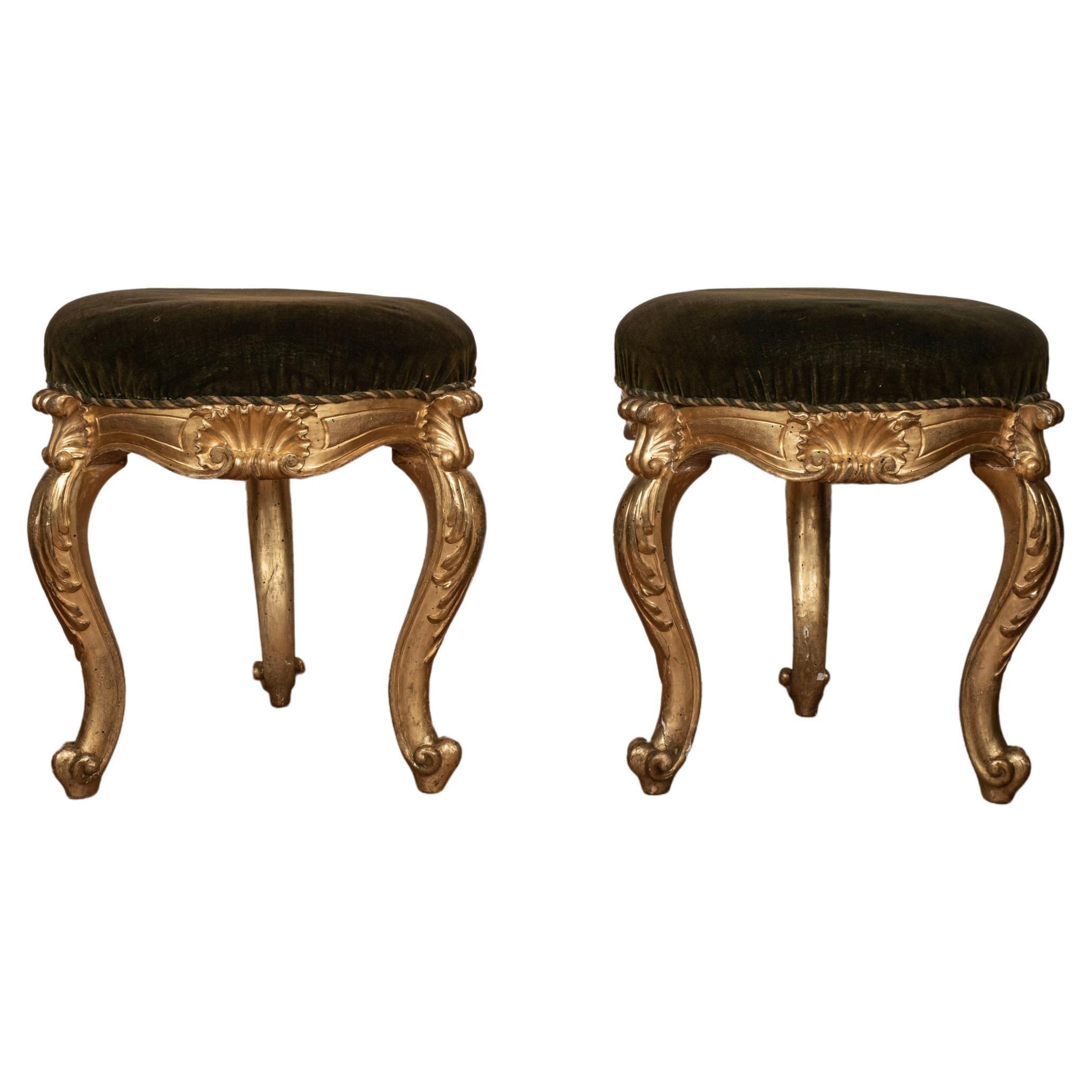 Pair of 19th Century Italian Regence Style Giltwood Benches