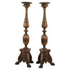 Antique Pair of 19th Century Italian Renaissance Style Large Torcheres