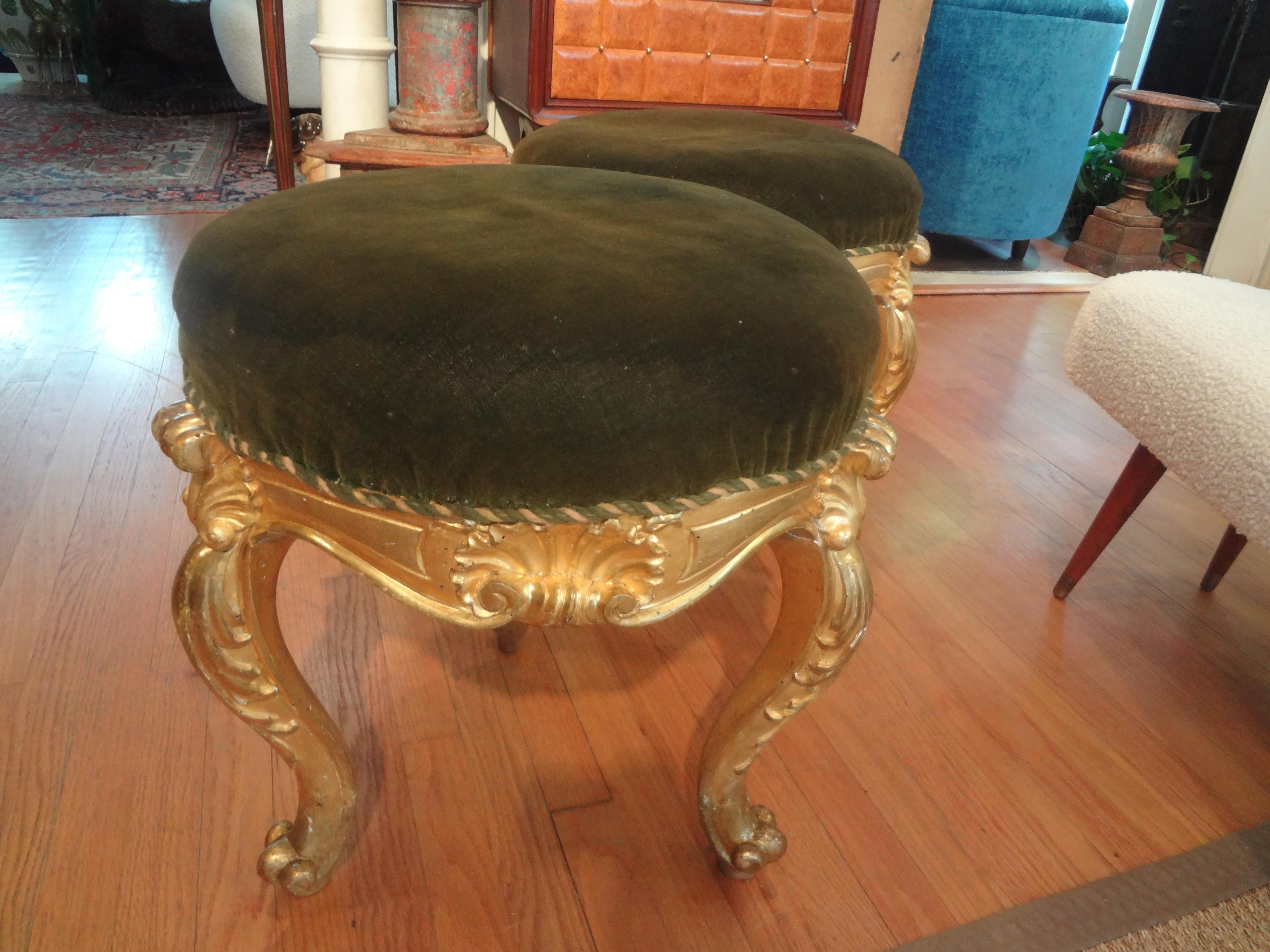 Pair of 19th Century Italian Regence Style Giltwood Ottomans For Sale 7