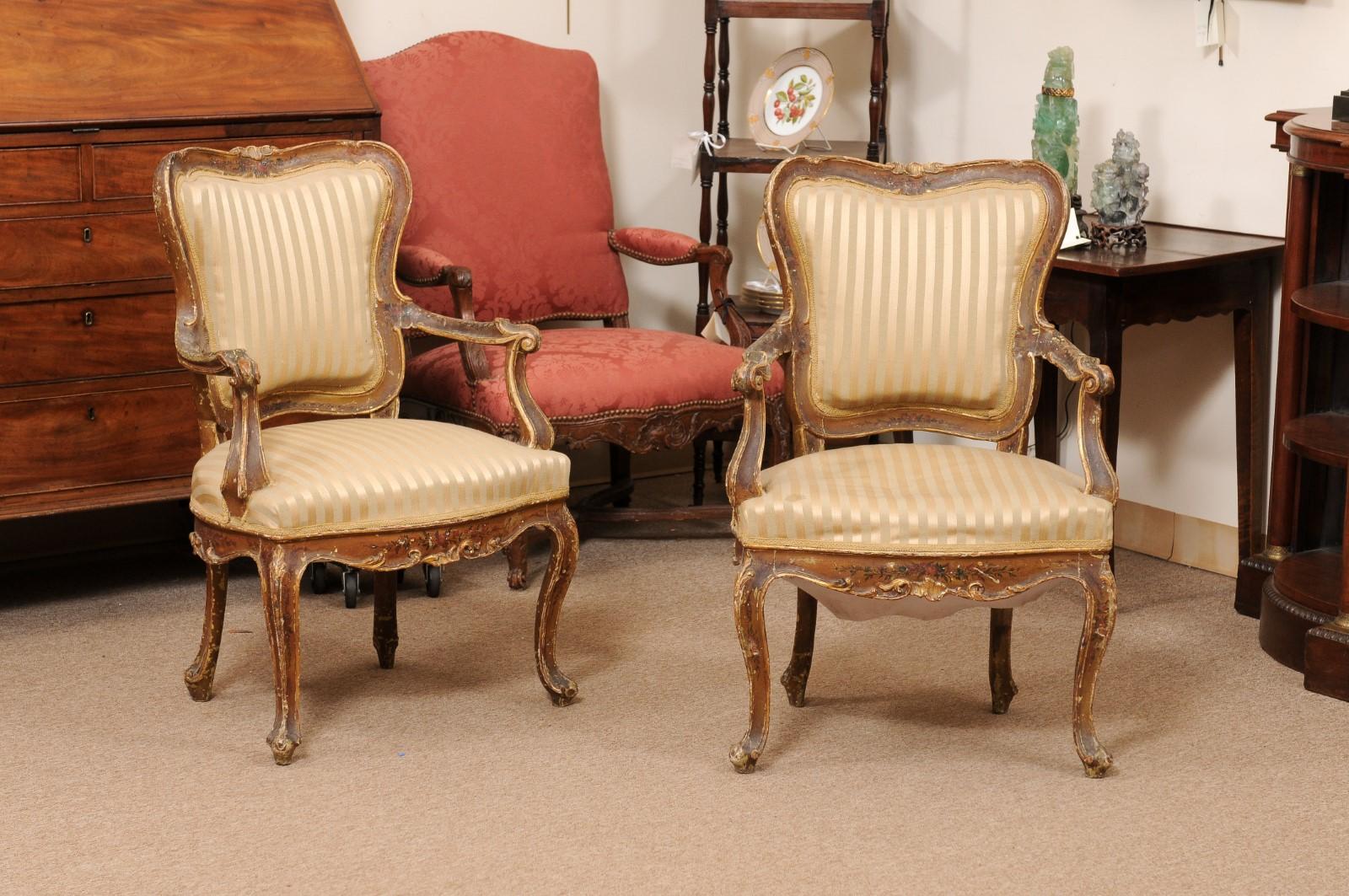 Pair of 19th Century Italian Rococo Painted Armchairs In Good Condition For Sale In Atlanta, GA