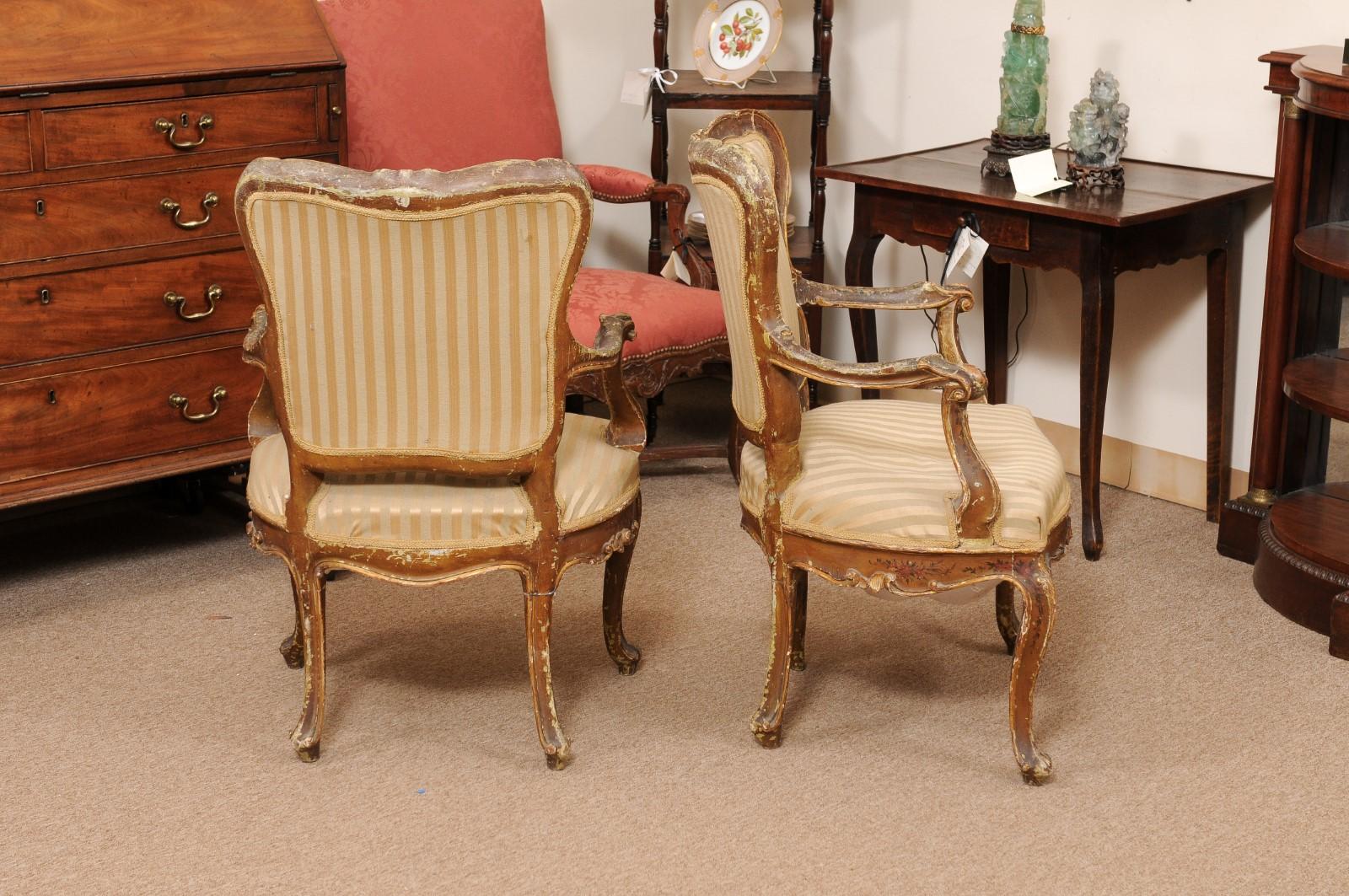Pair of 19th Century Italian Rococo Painted Armchairs For Sale 3