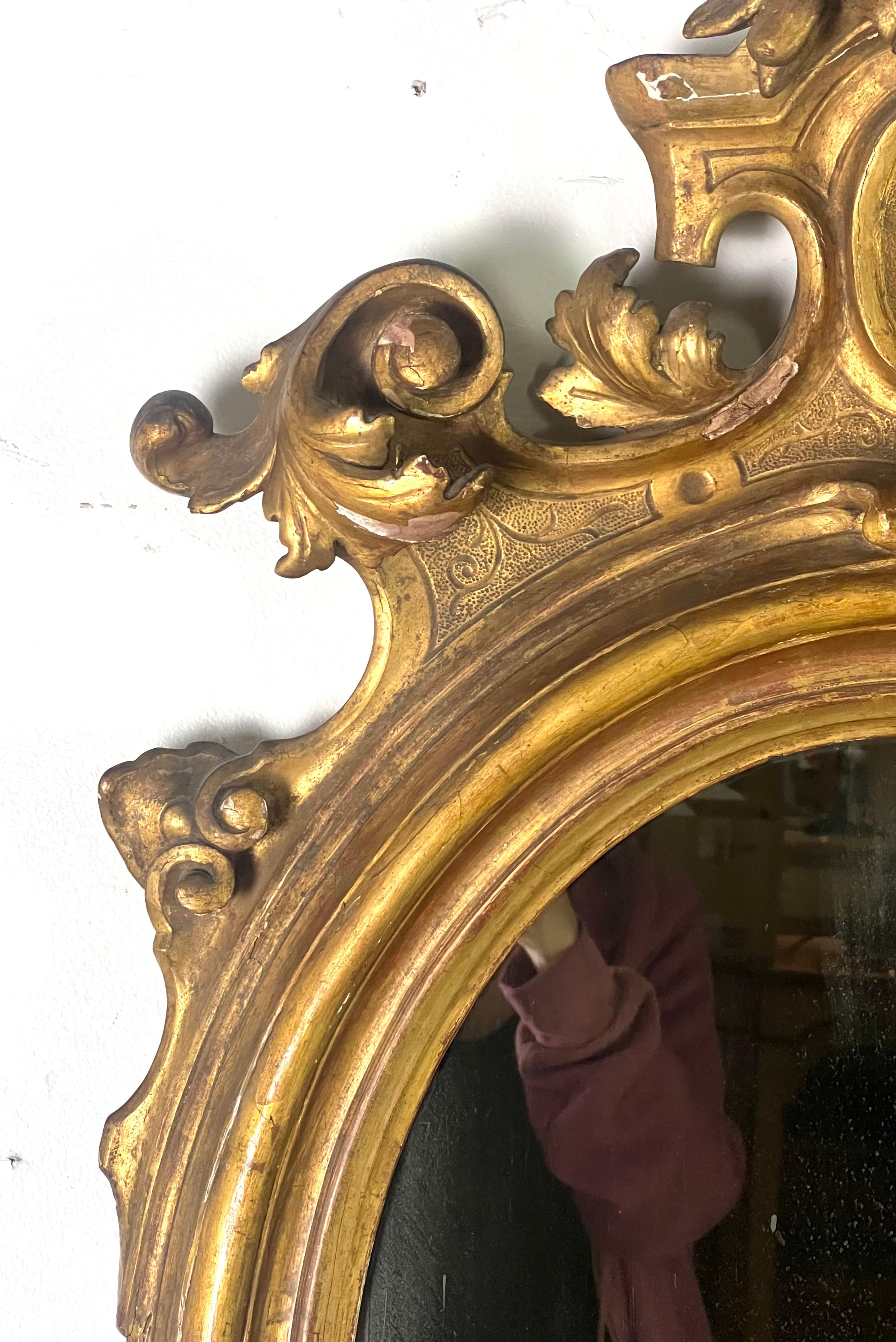 Coppia di specchi in legno dorato in stile rococò italiano del XIX secolo In condizioni buone in vendita a Los Angeles, CA