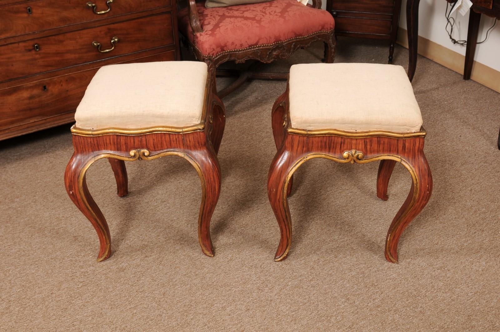 Pair of 19th Century Italian Rococo Style Red & Gilt Painted Bench For Sale 6