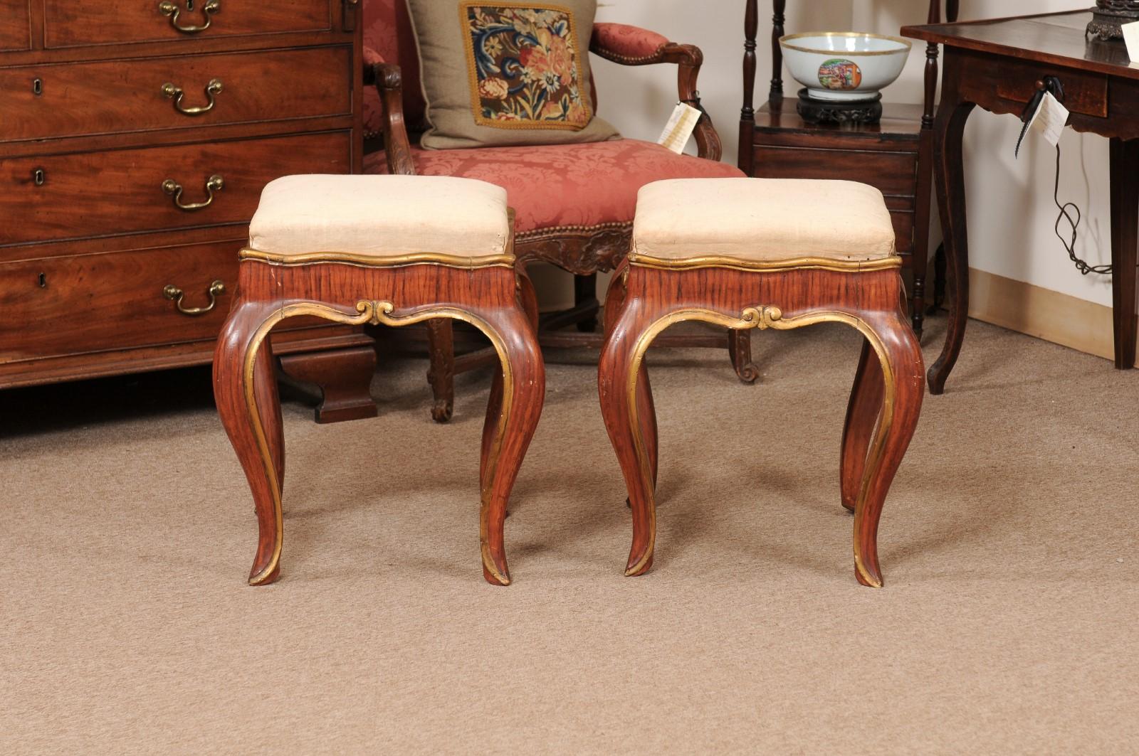 Pair of 19th Century Italian Rococo Style Red & Gilt Painted Bench For Sale 4