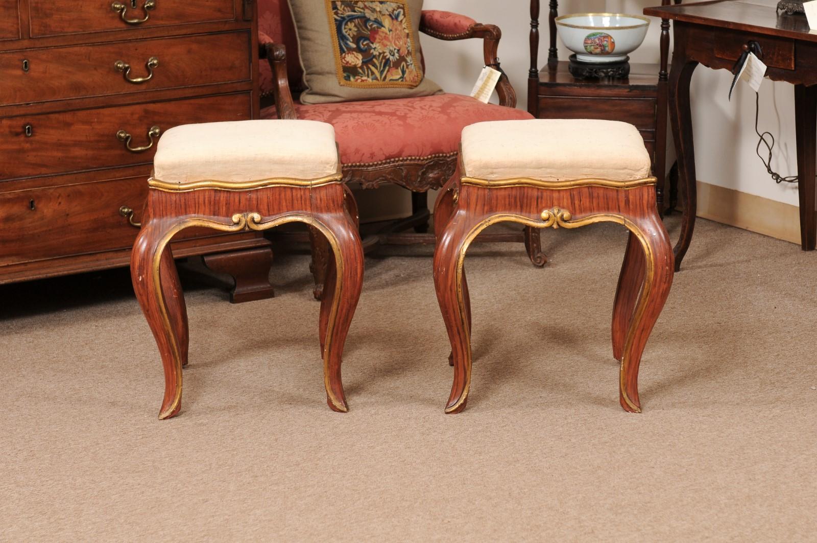 Pair of 19th Century Italian Rococo Style Red & Gilt Painted Bench For Sale 5