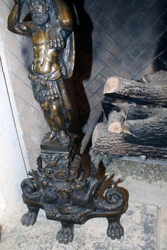 Pair of 19th Century Italian Sculptural Andirons Featuring Hercules in Bronze