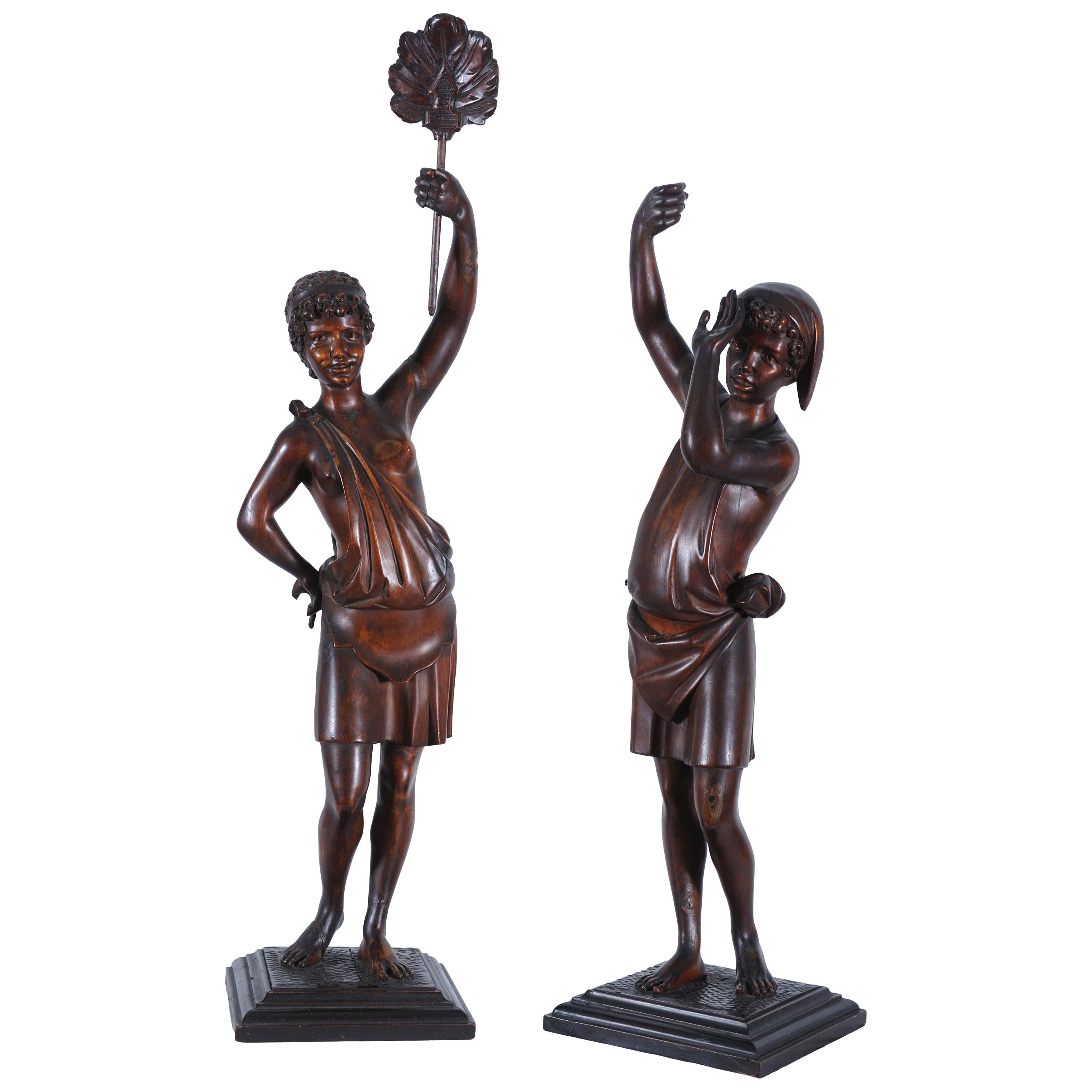 Pair of 19th Century Italian Sculptures, Venetian Carved Wood Venice, Italy For Sale