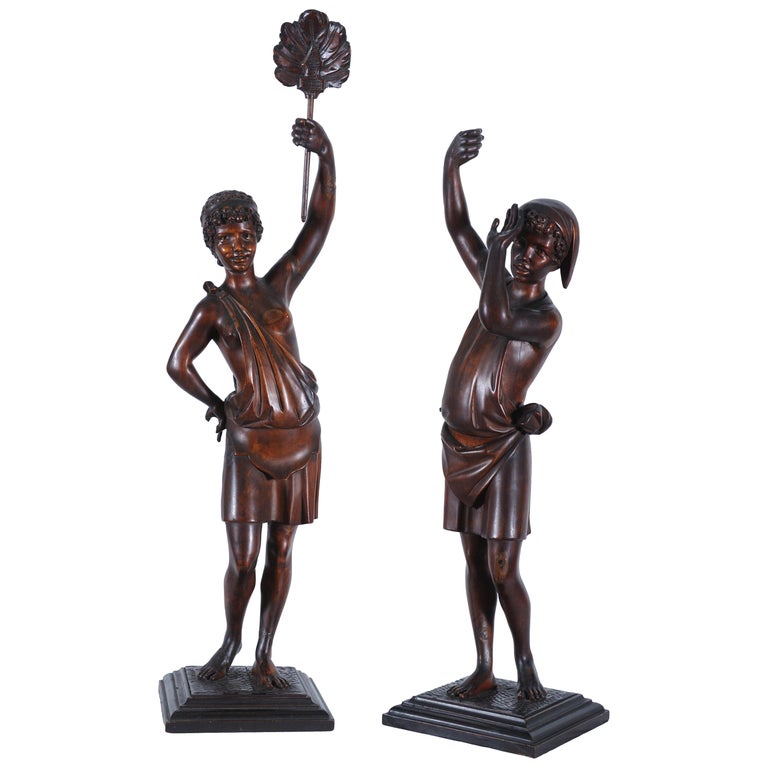 Pair of 19th Century Italian Sculptures, Venetian Carved Wood Venice ...