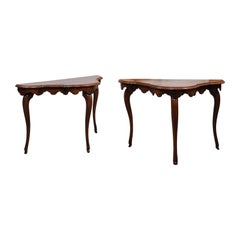 Pair of 19th Century Italian Serpentine Walnut Console Tables